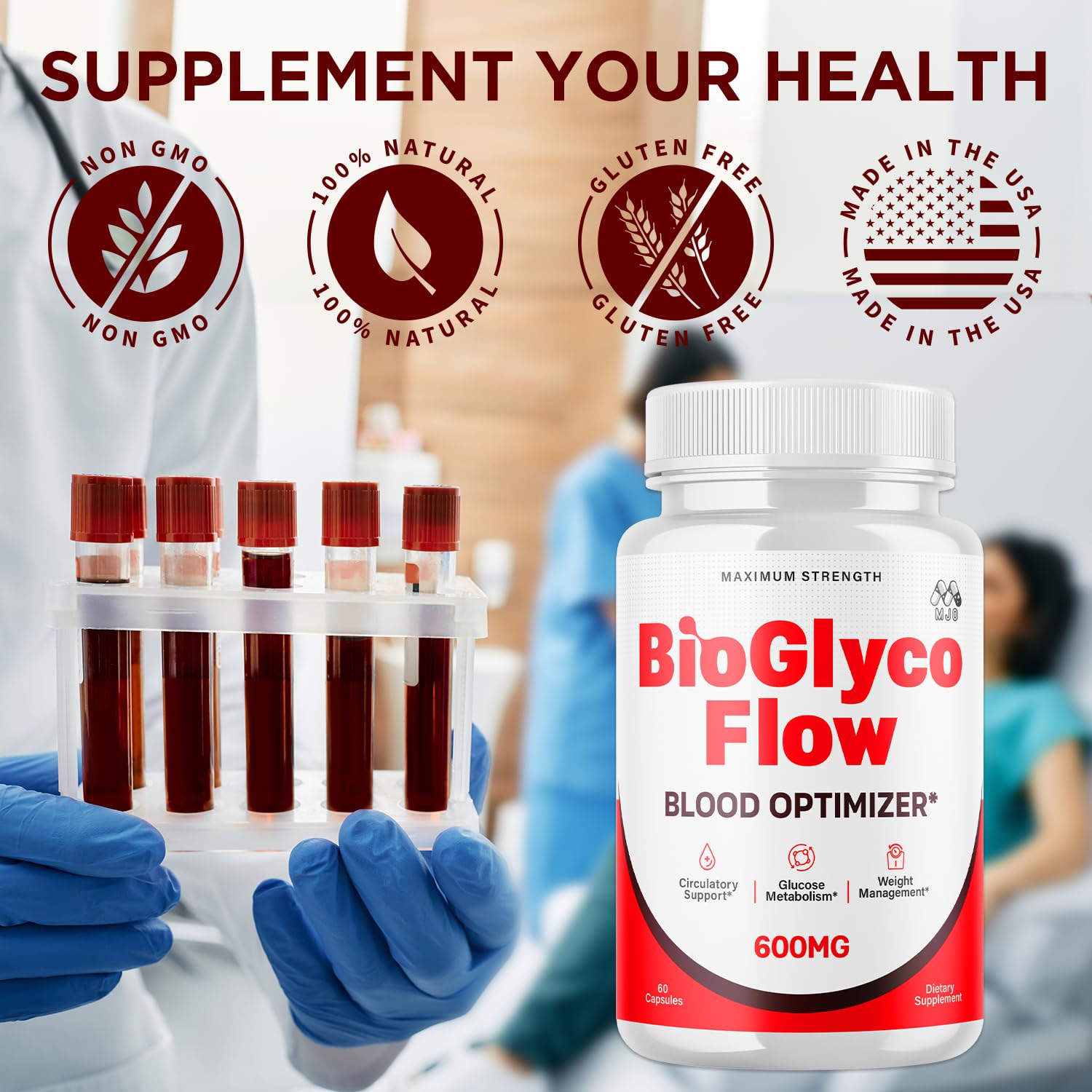 BioGlyco Flow Capsules, Official BioGlyco Flow Pills with All Natural Ingredients, Advanced Overall Health & Wellness Support in a Vitamin Supplement with Maximum Strength Multivitamins (60 Capsules) MJOAu supplements