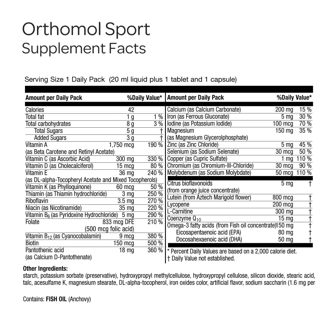 Orthomol Sport, 30-Day Supply, Premium Sports Nutrition Supplement with Vitamins A, B, C, D, E, Zinc, Iodine, Coenzyme Q10, L-Carnitine, Omega-3, and Essential Minerals for Optimal Performance OrthomolAu supplements