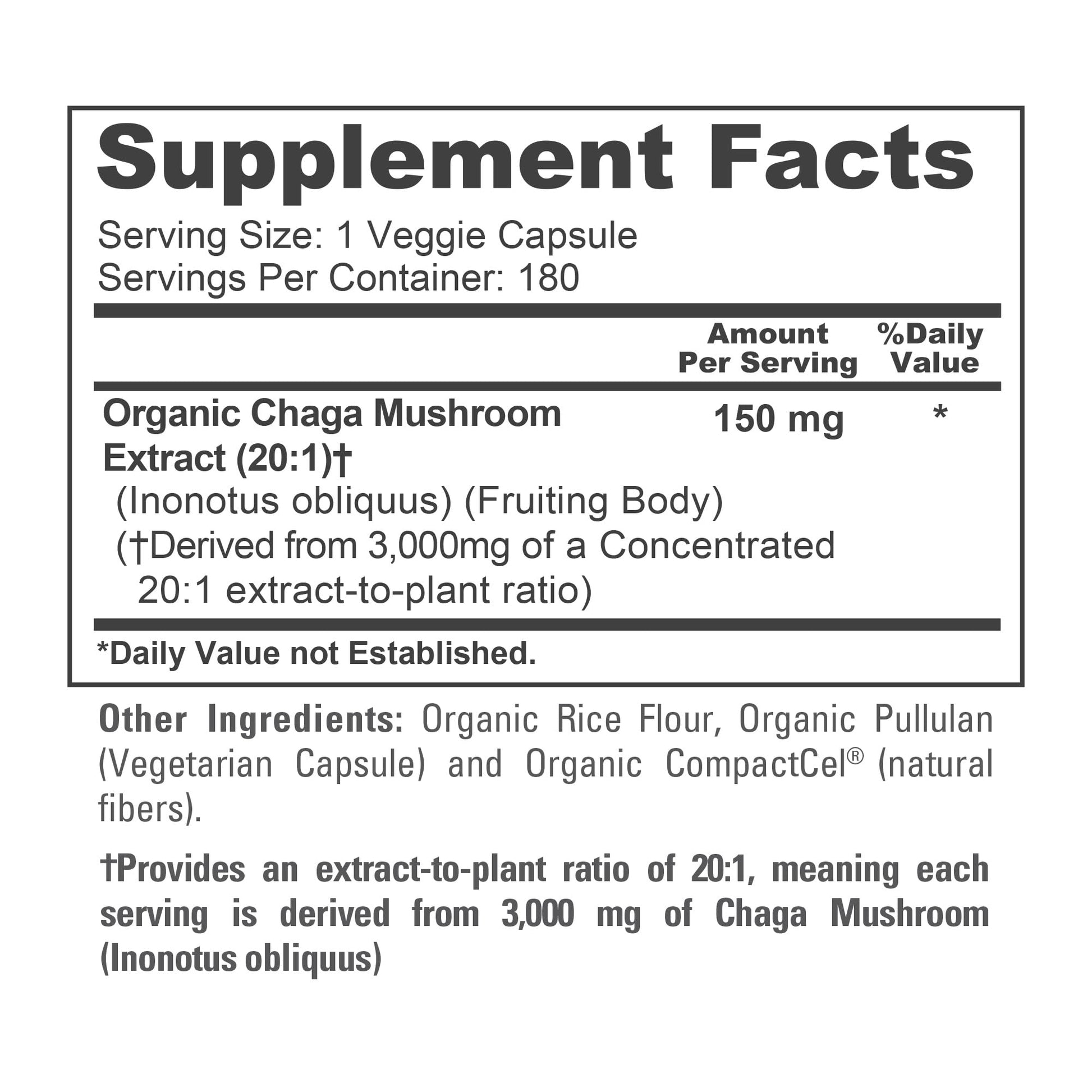 NusaPure Chaga Mushroom 20:1 Extract, 150 mg Equivalent to 3,000mg per Veggie Capsule, 180 Count, USDA Organic, Vegan, Non-GMO NusaPureAu supplements