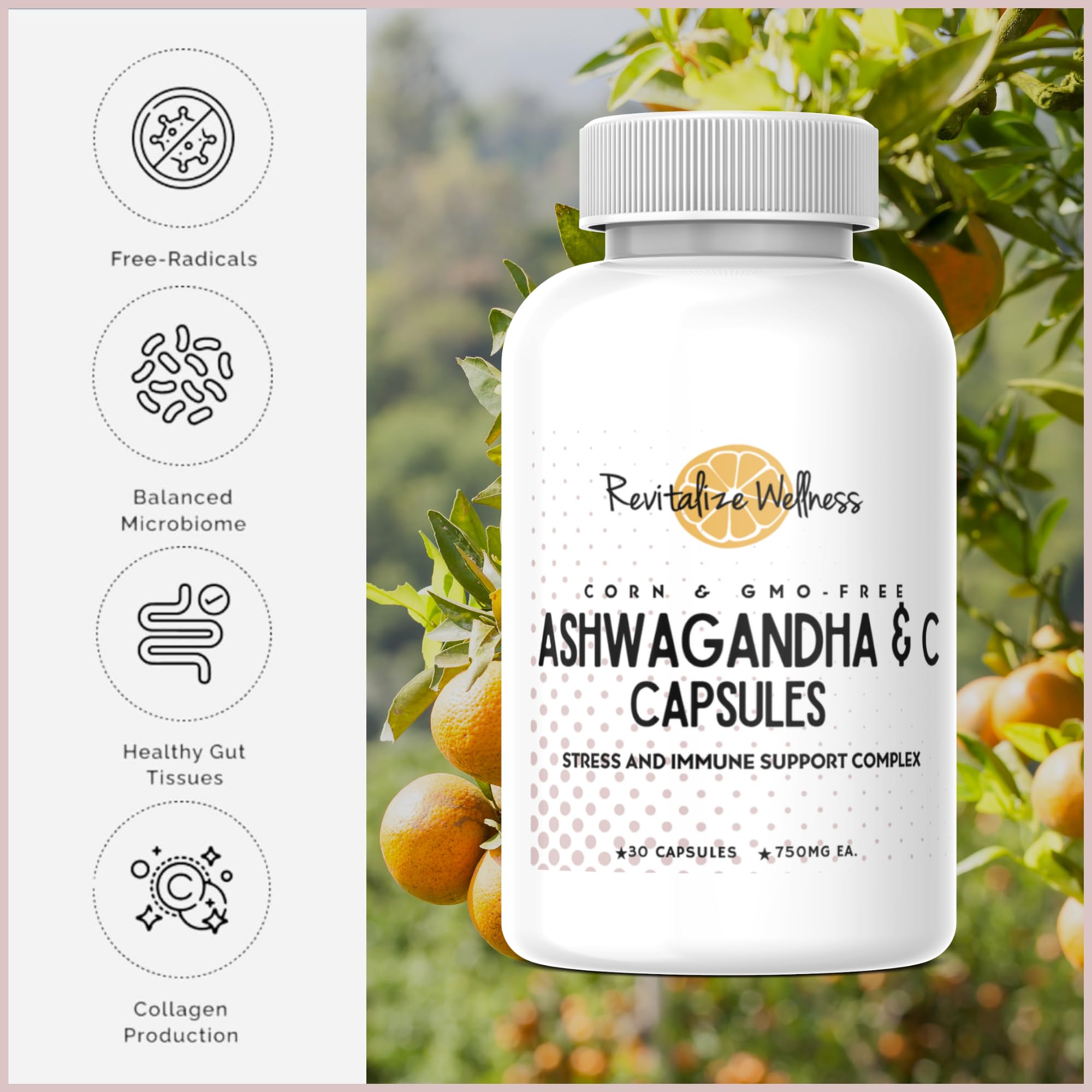 Revitalize Wellness Ashwagandha + Vitamin C Capsules | Stress and Immune Support Complex | with 550 mg Ashwagandha and 200 mg Vitamin C per Serving | 30 Servings Revitalize WellnessAu supplements