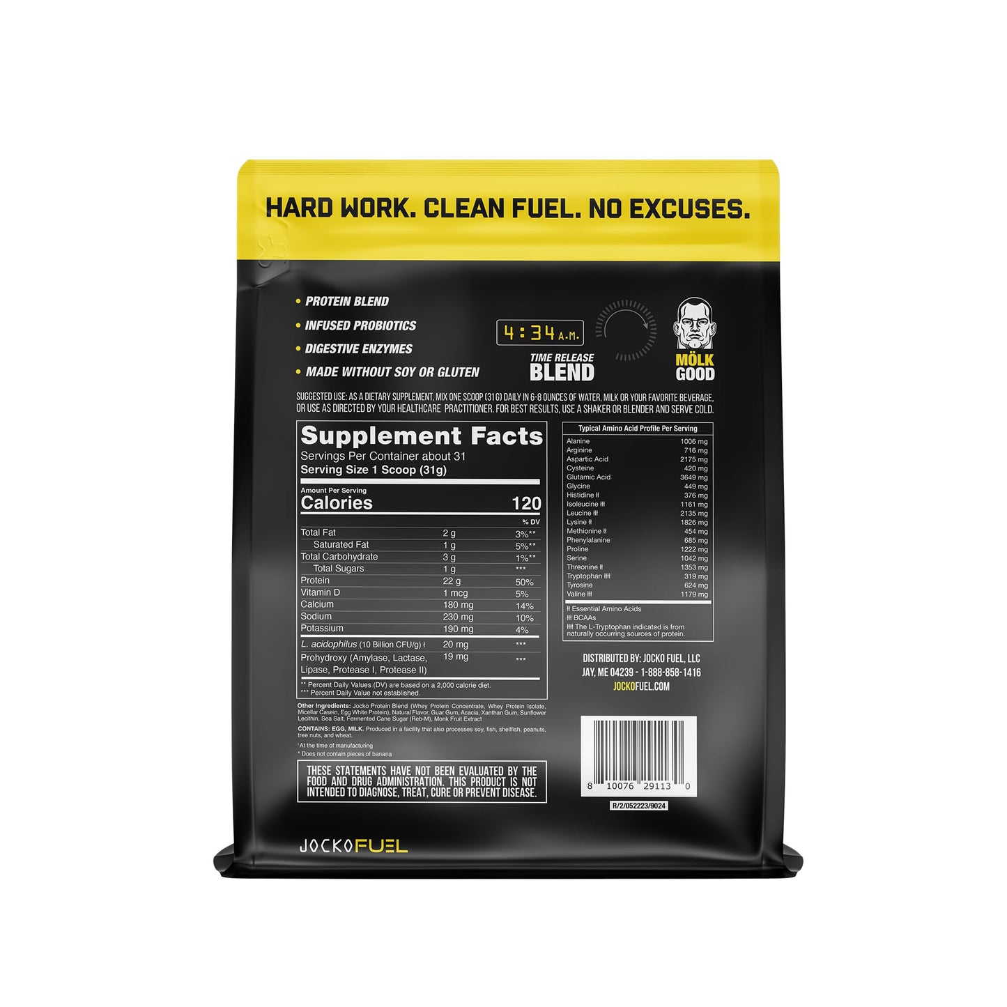 Jocko Mölk Whey Protein Powder (Banana Cream) - Keto, Probiotics, Grass Fed, Digestive Jocko FuelUS supplements