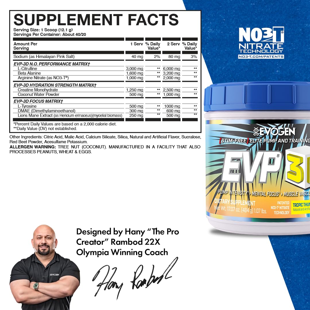 Evogen EVP-3D | Extreme Pre-Workout Pump Ignitor, Arginine Nitrate, Citrulline, Beta EvogenAu supplements
