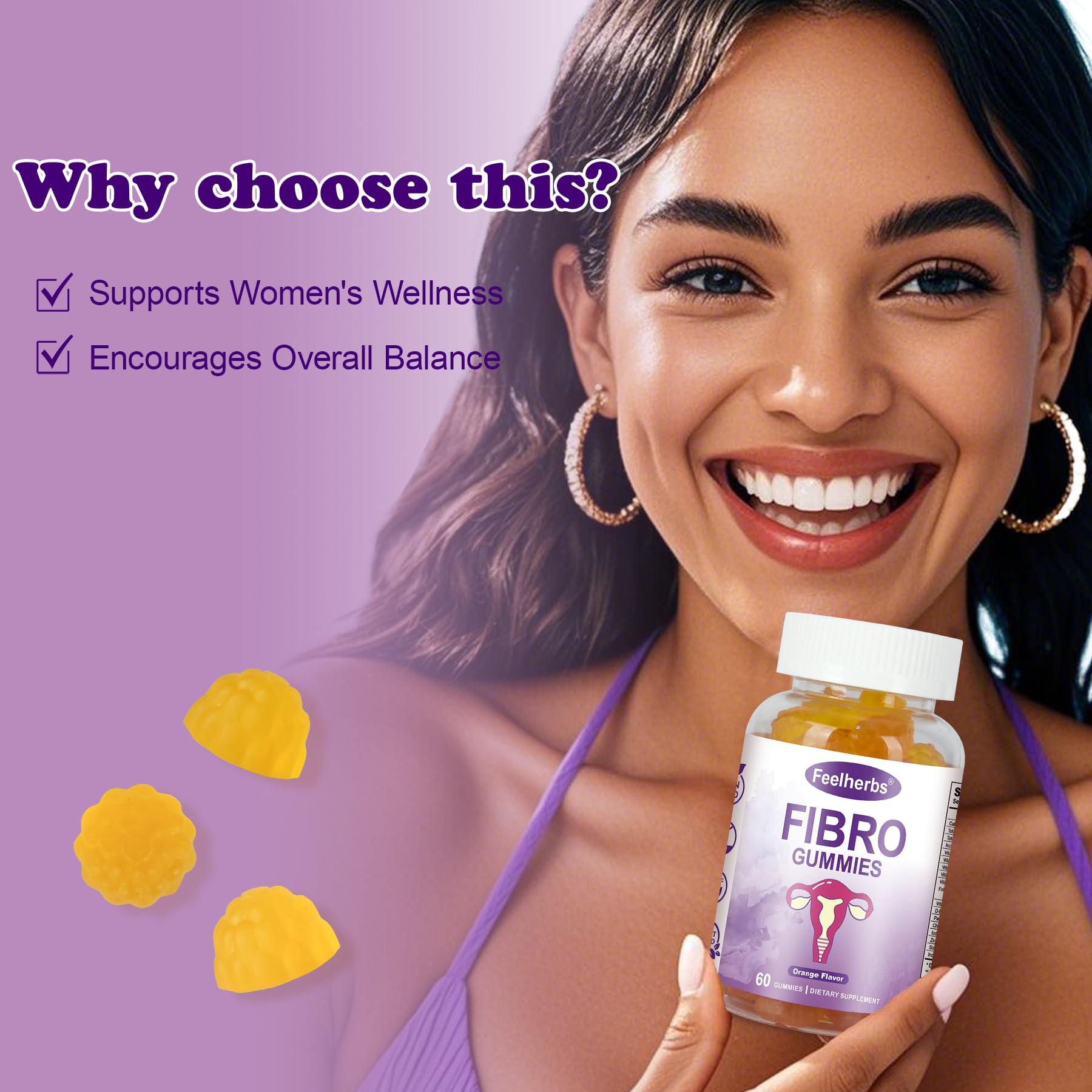 Feelherbs Fibro Gummies for Women, Pack of 2, Multivitamin Inositol Gummies with Inositol, Biotin, Vitamins A, C, D3, E, B6, B12, 60 Gummies Per Bottle FeelherbsAu supplements