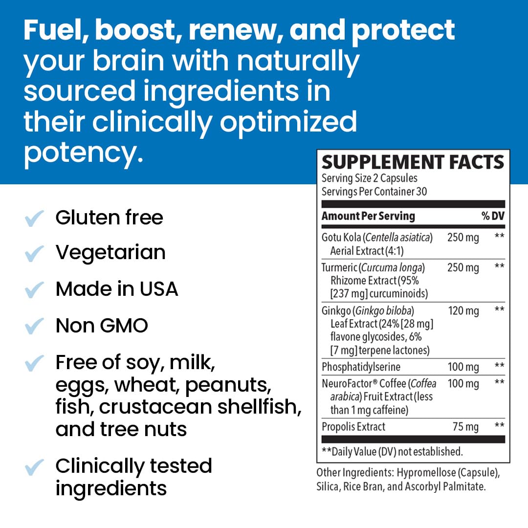 NeuroQ Memory & Focus - Boosts Cognitive Performance & Healthy Brain Function - Neuroprotective Formula by Dr. Dale Bredesen - Gotu Kola Ginkgo Phosphatidylserine Coffee Fruit & Propolis - 60 Capsules LifeSeasonsAu supplements