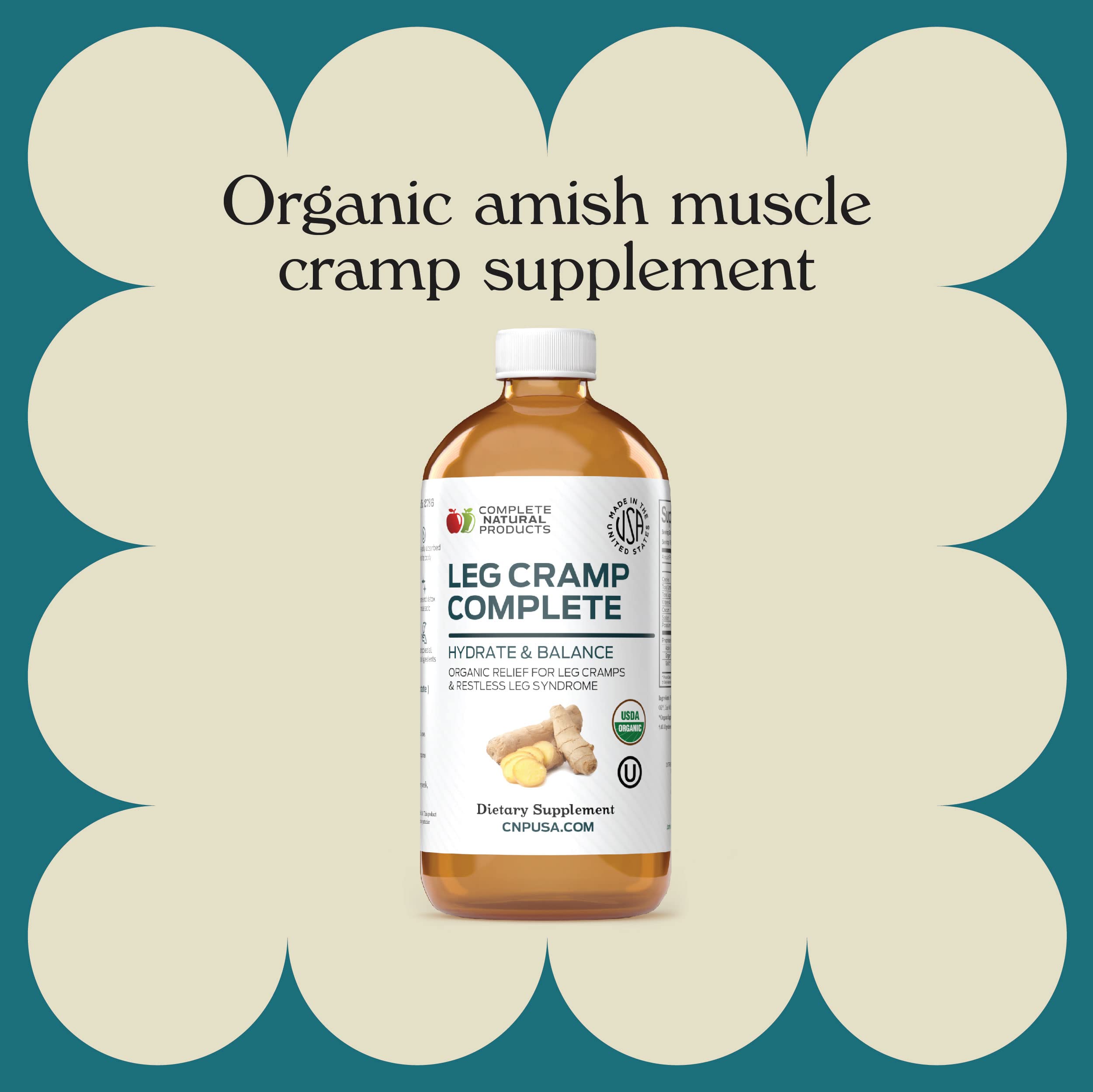 Organic Amish Leg Cramp Relief Liquid 16oz - Natural Muscle and Foot Support Supplement with Apple Cider Vinegar, Ginger, Garlic, Aloe, Fast Cramp Reducing Formula, Certified Organic, Made in USA Complete Natural ProductsAu supplements