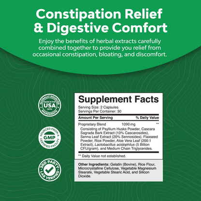 Herbal Laxative Capsules with Probiotics – Natural Laxative Pills to Cleanse Colon and Support Natures CraftUS supplements