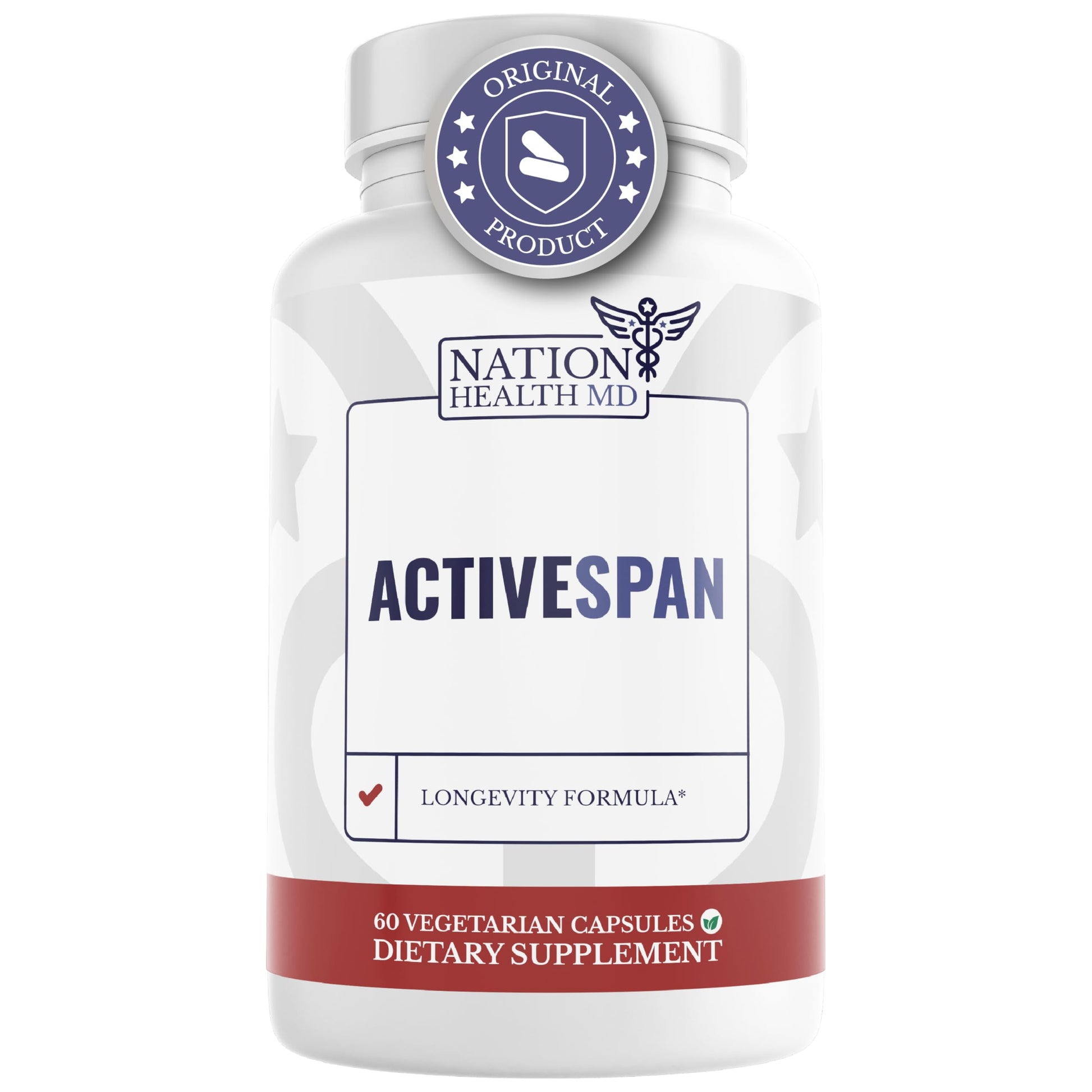 NATION HEALTH MD ActiveSpan - Longevity Supplement for Anti Aging - with Ashwagandha Extract, Astragalus, Cat's Claw, Ceylon Cinnamon, L-Lysine, L-Glutamine & More - 60 Capsules NATION HEALTH MDAu supplements