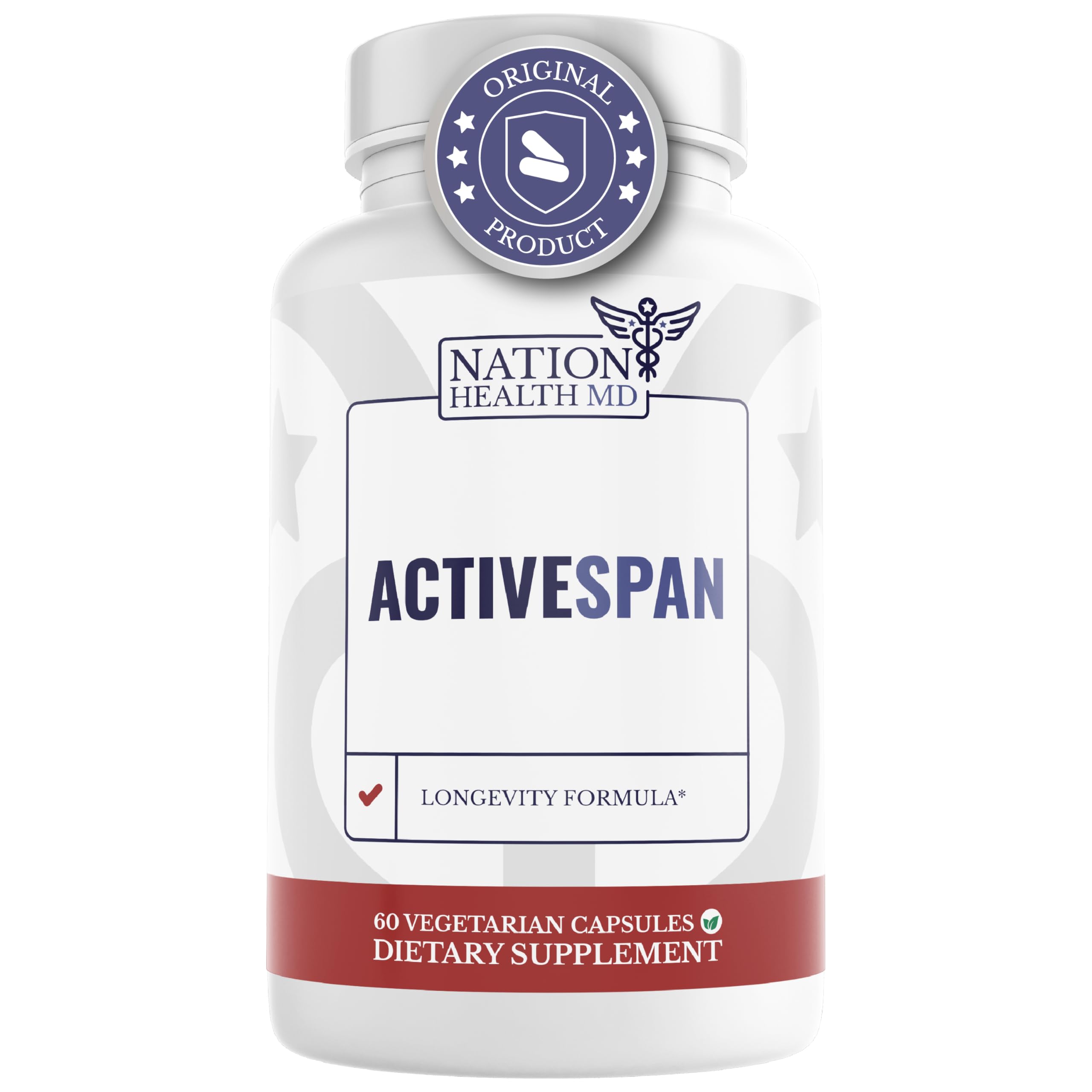 NATION HEALTH MD ActiveSpan - Longevity Supplement for Anti Aging - with Ashwagandha Extract, Astragalus, Cat's Claw, Ceylon Cinnamon, L-Lysine, L-Glutamine & More - 60 Capsules NATION HEALTH MDAu supplements