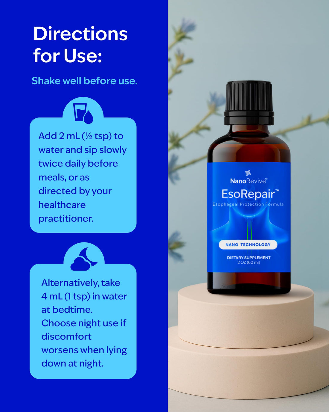EsoRepair Nano Esophageal & Stomach Health Supplements for Men & Women - Digestive Comfort - Slippery Elm Bark, Zinc L-Carnosine NANOREVIVEUS supplements