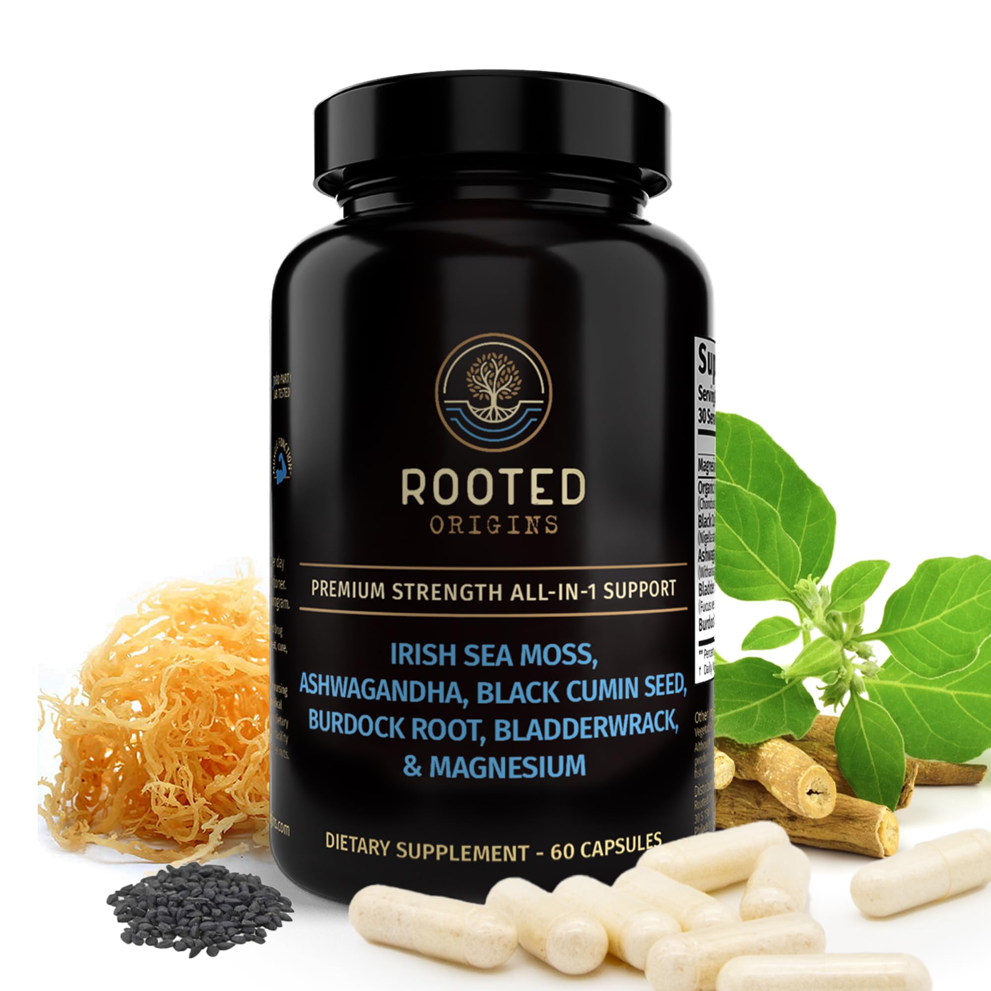 Rooted Origins Sea Moss Capsules – Irish Sea Moss Advanced, Magnesium, Ashwaghanda, Black Seed Oil, Burdock Root & Bladderwrack – Immune Support, Gut Health, Energy, & More – 60 Capsules Rooted OriginsAu supplements