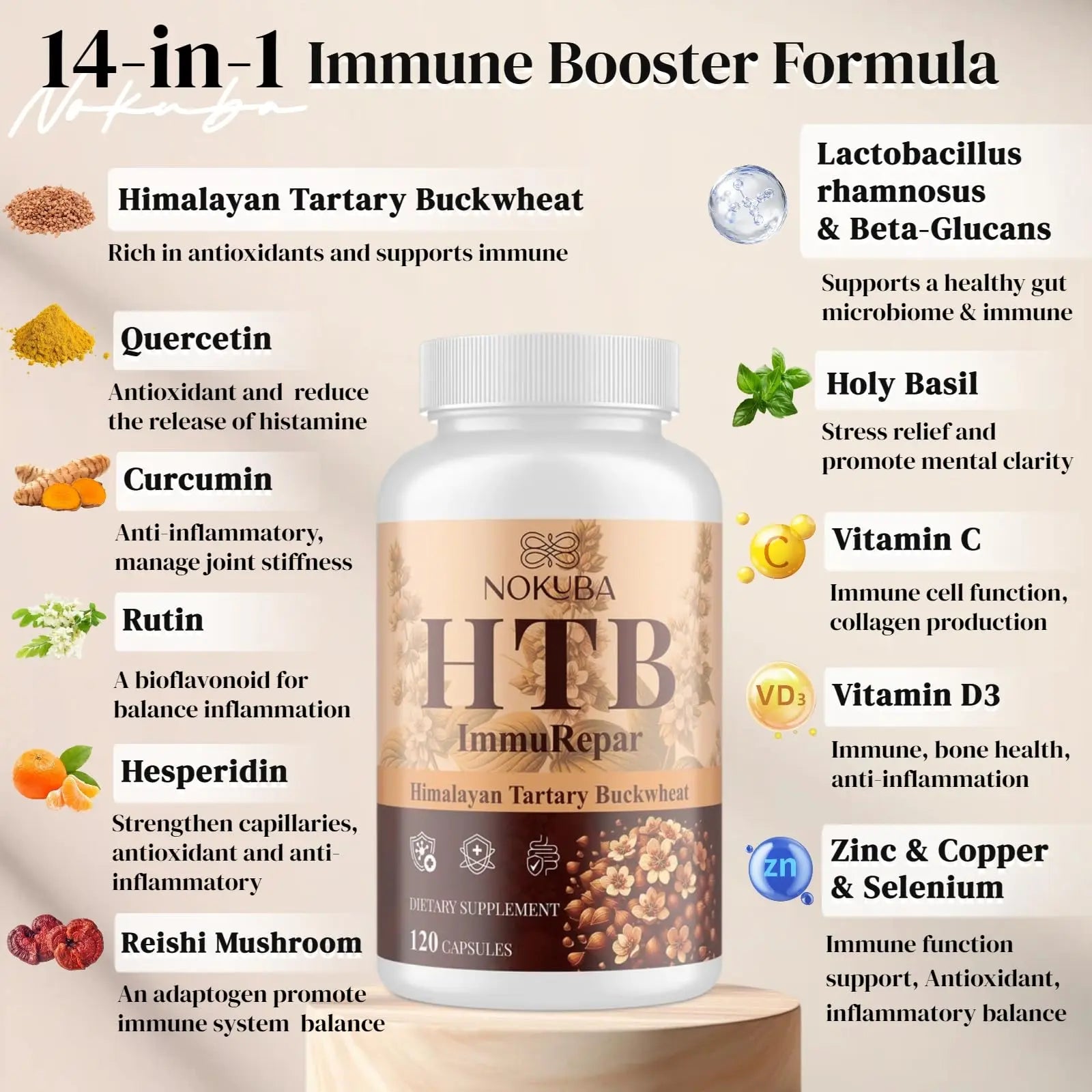 Nokuba Polyphenols Supplement for Immune Support | Himalayan Tartary Buckwheat Sourced | Polyphenol Superfood with Quercetin, Curcumin | Immune Booster, Antioxidant, Anti-inflammatory - 120 Capsules Nokubanz supplements