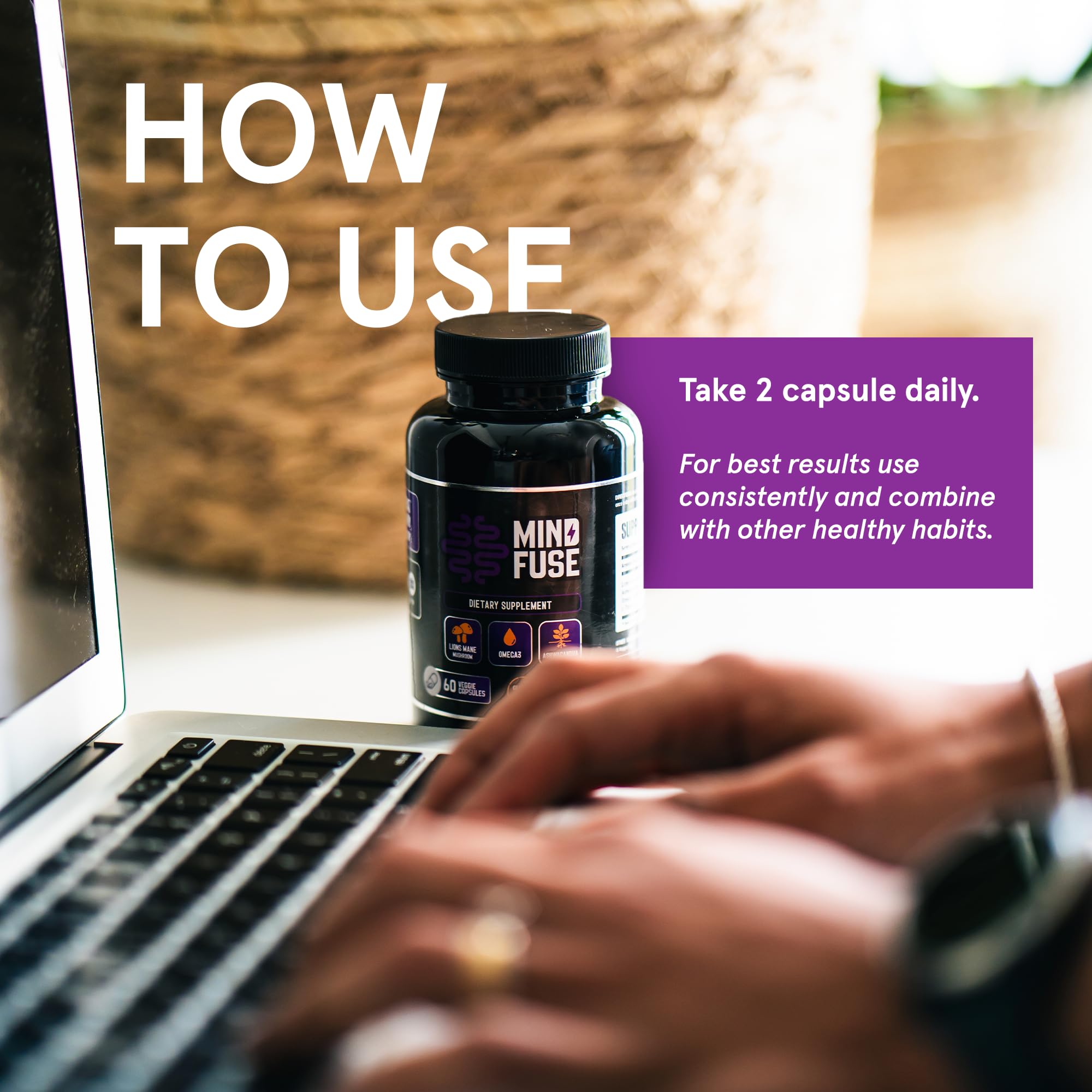 Nootropic Memory Booster Supplement for Adults - Lion’s Mane Capsules with Omega-3, Ashwagandha & L-Theanine for Focus & Memory - Gluten-Free 60 Capsules Mind FuseAu supplements