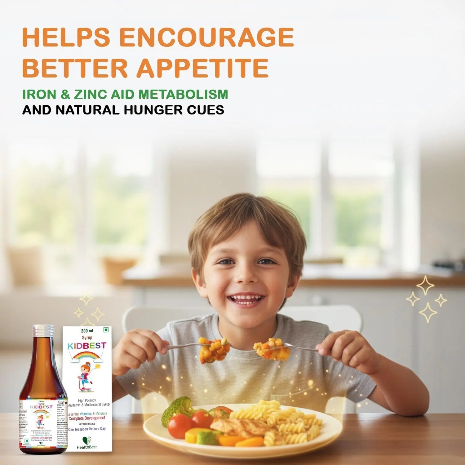 Kidbest Multivitamin Syrup for Kids 3-13 Years – Liquid Formula with 20 Nutrients for Appetite, Immunity, and Growth – Tasty Daily Vitamins HealthBestAu supplements