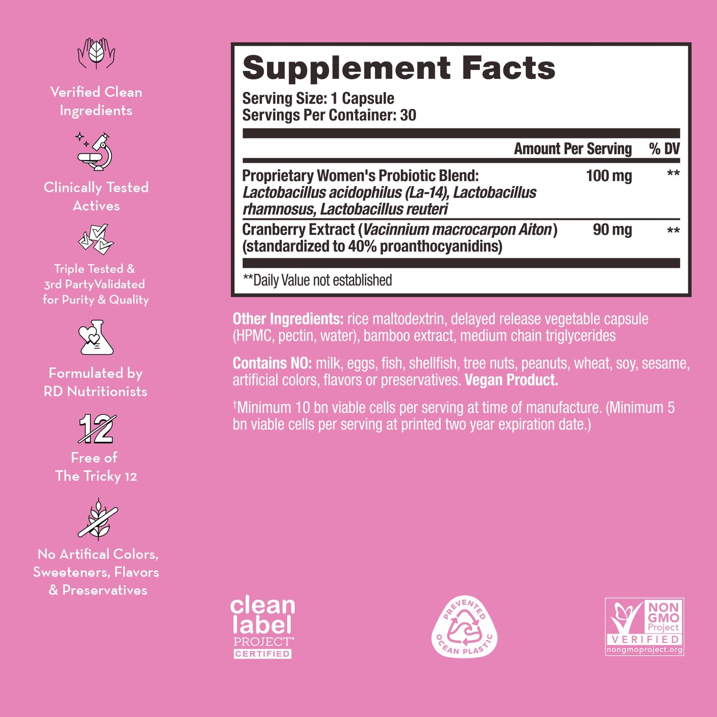 HUM Private Party Pills - Vaginal Probiotics for Women's Ph Balance with Cranberry HUMUS supplements