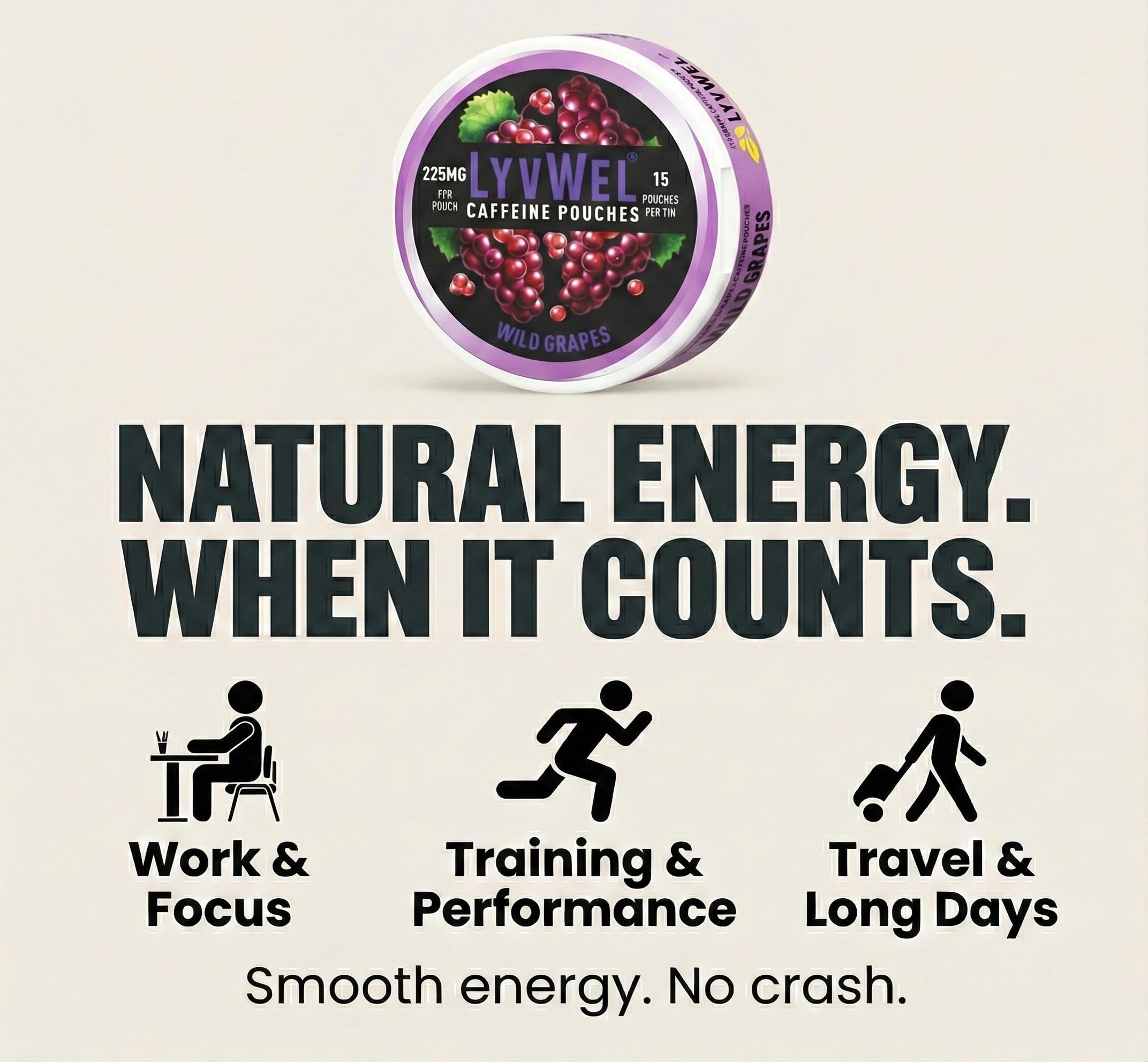 LyvWel 225mg Caffeine Energy Pouches | Nootropic Focus & Neuro Support | Tobacco-Free, Nicotine-Free, Quick Energy Solution | 3-Pack: 45 Pouches (3 Pack, Watermelon Ice, Pink Lemonade, Wintergreen) LyvWelAu supplements