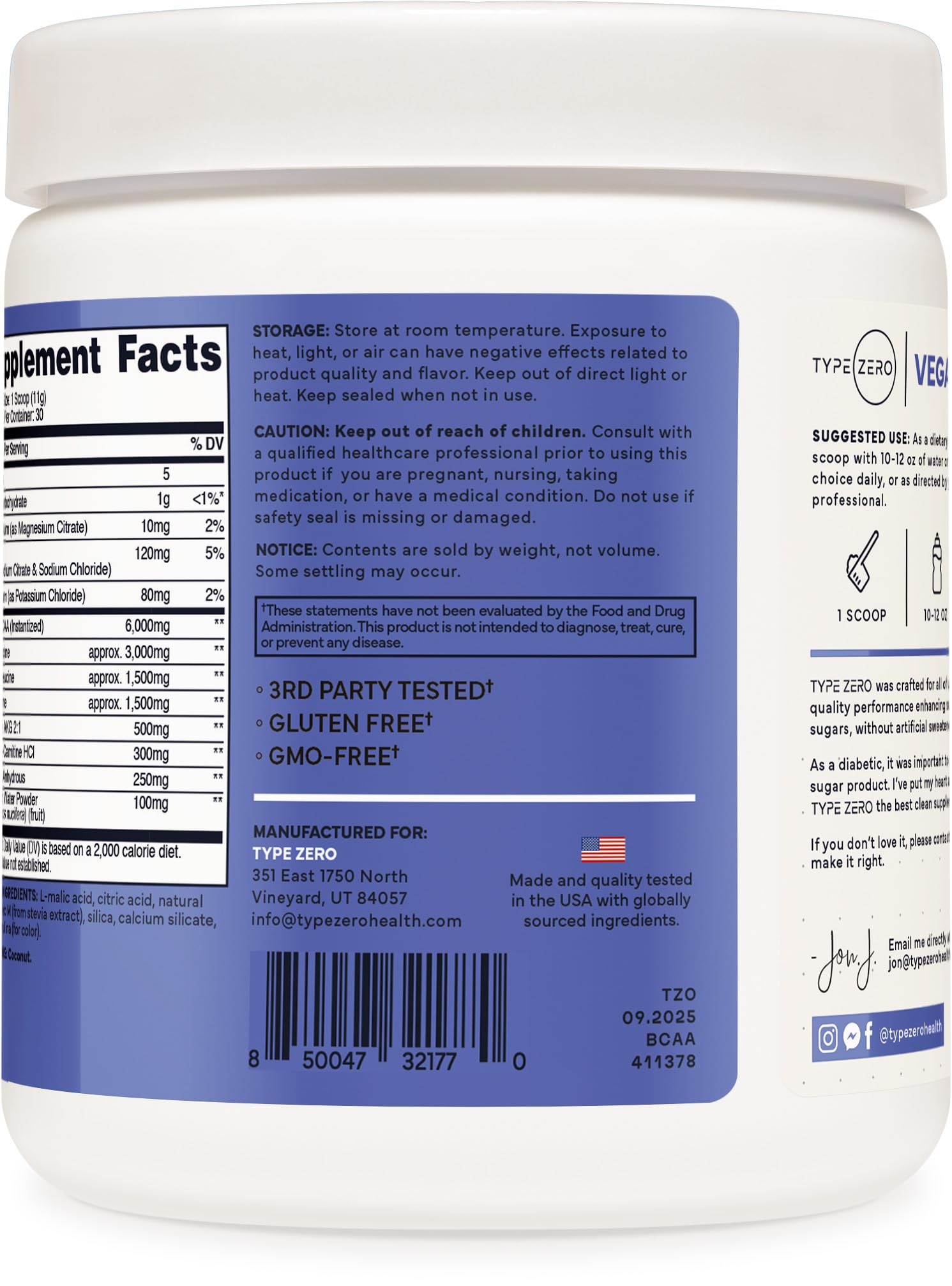 Type Zero Ultra Clean Vegan BCAA Powder + Electrolytes (Blue Raspberry | 6G) 2:1:1 Sugar-Free/No Sucralose BCAAs Amino Acids Supplement - BCAA Vegan Amino Acids After Workout Drink, 30 Servings Type ZeroUS supplements