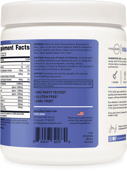 Type Zero Ultra Clean Vegan BCAA Powder + Electrolytes (Blue Raspberry | 6G) 2:1:1 Sugar-Free/No Sucralose BCAAs Amino Acids Supplement - BCAA Vegan Amino Acids After Workout Drink, 30 Servings Type ZeroUS supplements