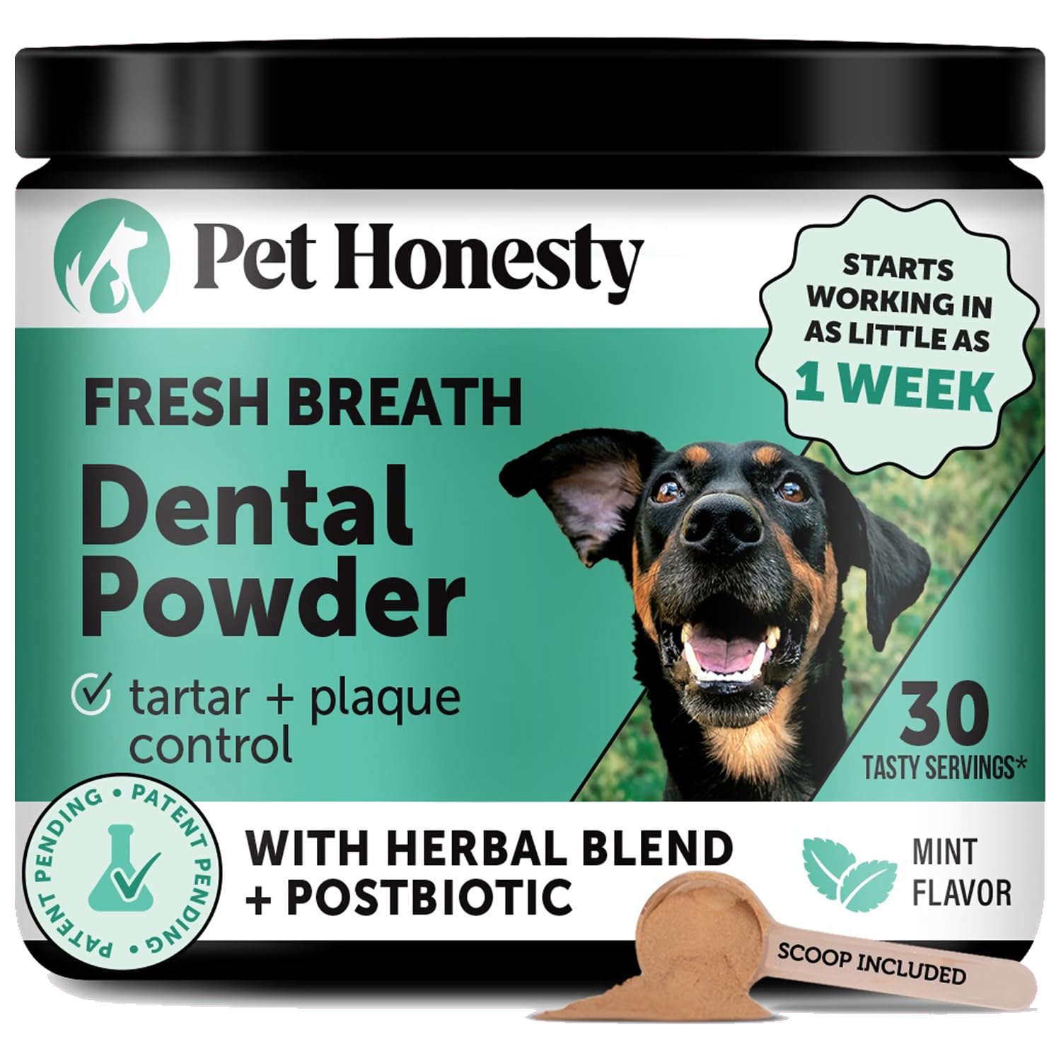 Dog Breath Freshener Dental Powder for Teeth Cleaning Plaque Off, Dental Care for Dogs, Tartar Remover for Teeth with Natural Herbal Blend + Postbiotics (Mint - 30 Servings) Pet HonestyAu supplements