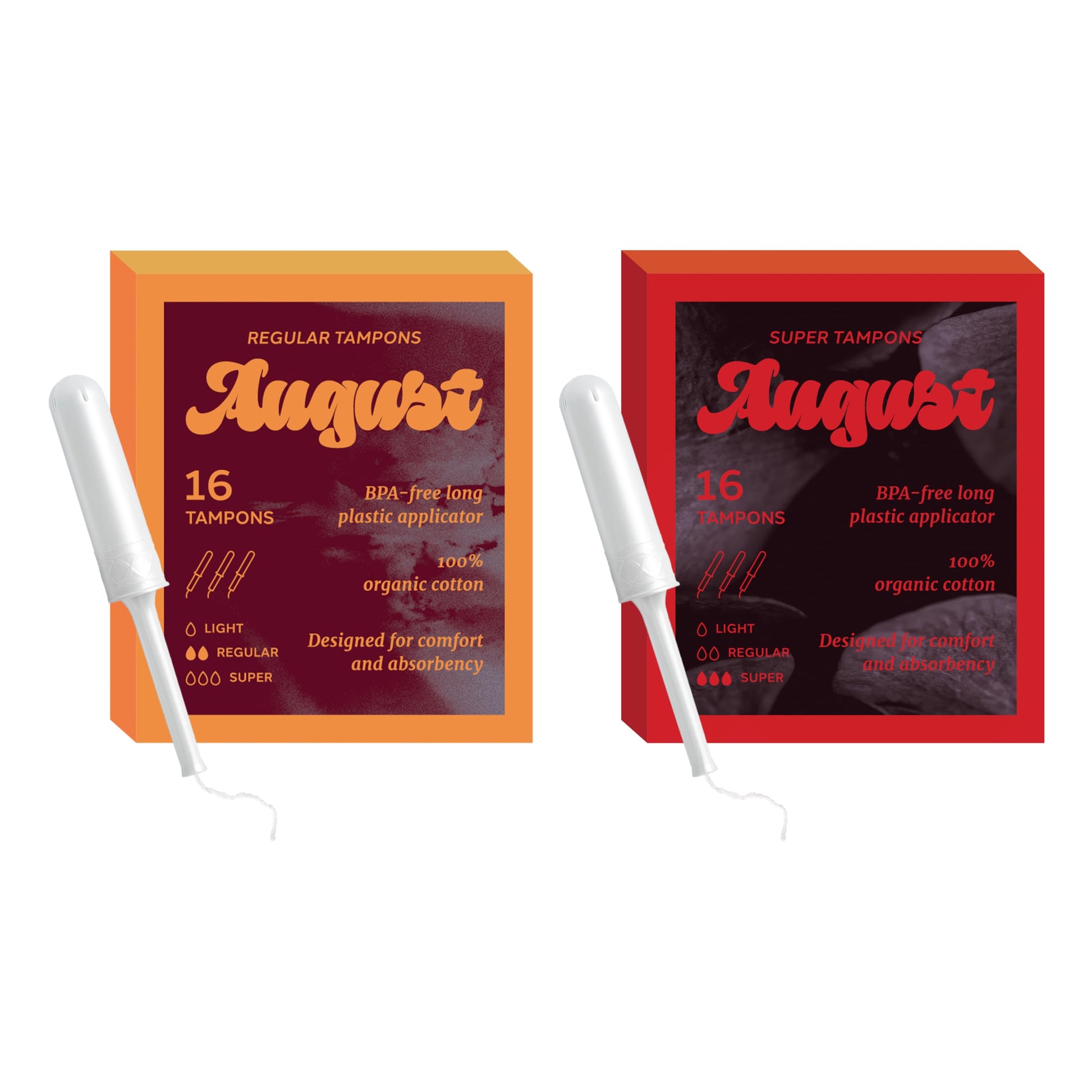 August Organic Tampons, Regular and Super Absorbency, BPA Free Long Applicators, Toxin Free AugustAu supplements
