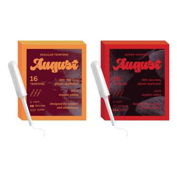 August Organic Tampons, Regular and Super Absorbency, BPA Free Long Applicators, Toxin Free AugustAu supplements