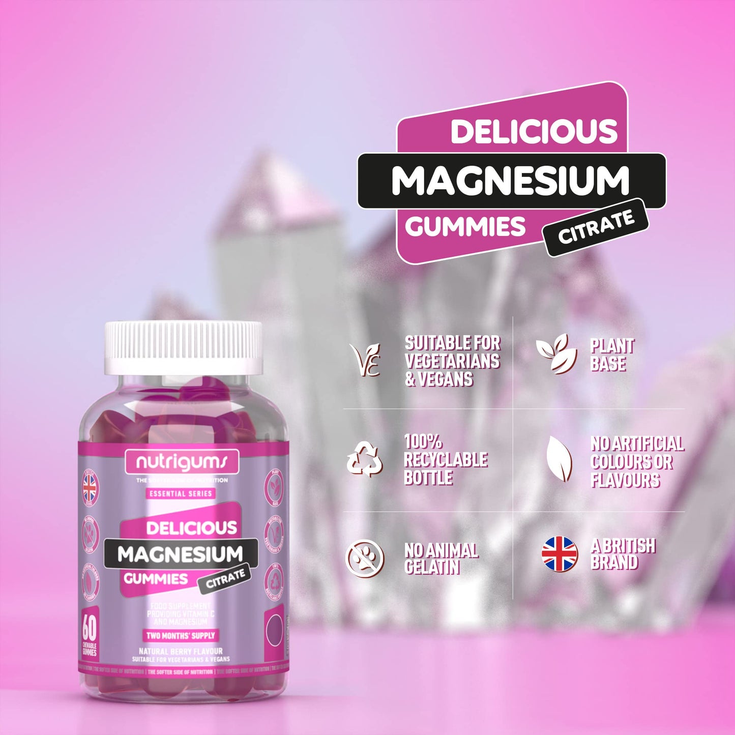 Magnesium Citrate 1250mg & Vitamin C Gummy | Mixed Berry Flavour | 60 Vegan Gummies NutrigumsUS supplements