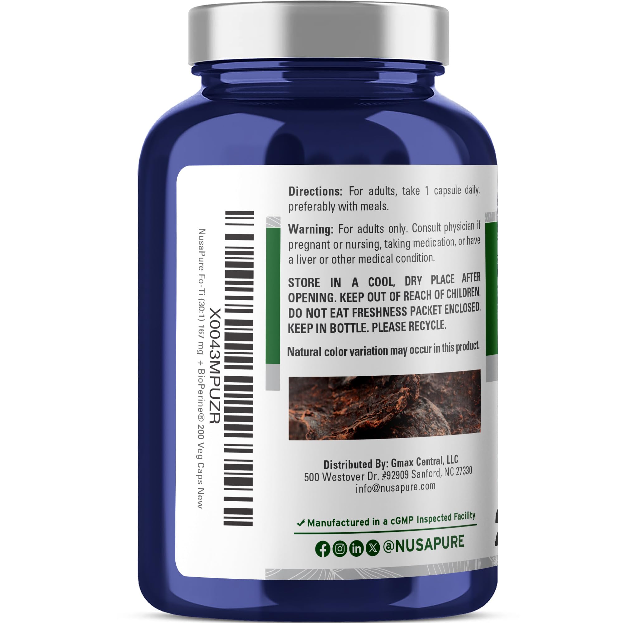 NusaPure Fo-Ti 30:1 Extract, 167 mg Equivalent to 5000mg per Veg Caps, 200 Count, Non-GMO, Vegan, Bioperine NusaPureAu supplements