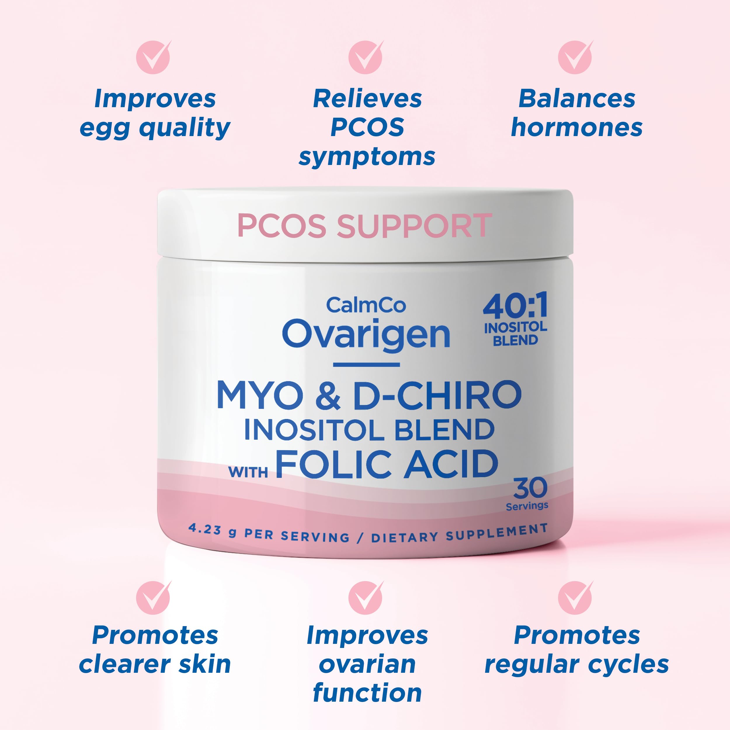 CalmCo Ovarigen Myo-Inositol & D-Chiro Inositol Supplement for Women – 40:1 Inositol Powder with Folic Acid, Fertility Supplements for PCOS, Hormone Balance and Ovarian Support (30 Servings) CalmCoAu supplements