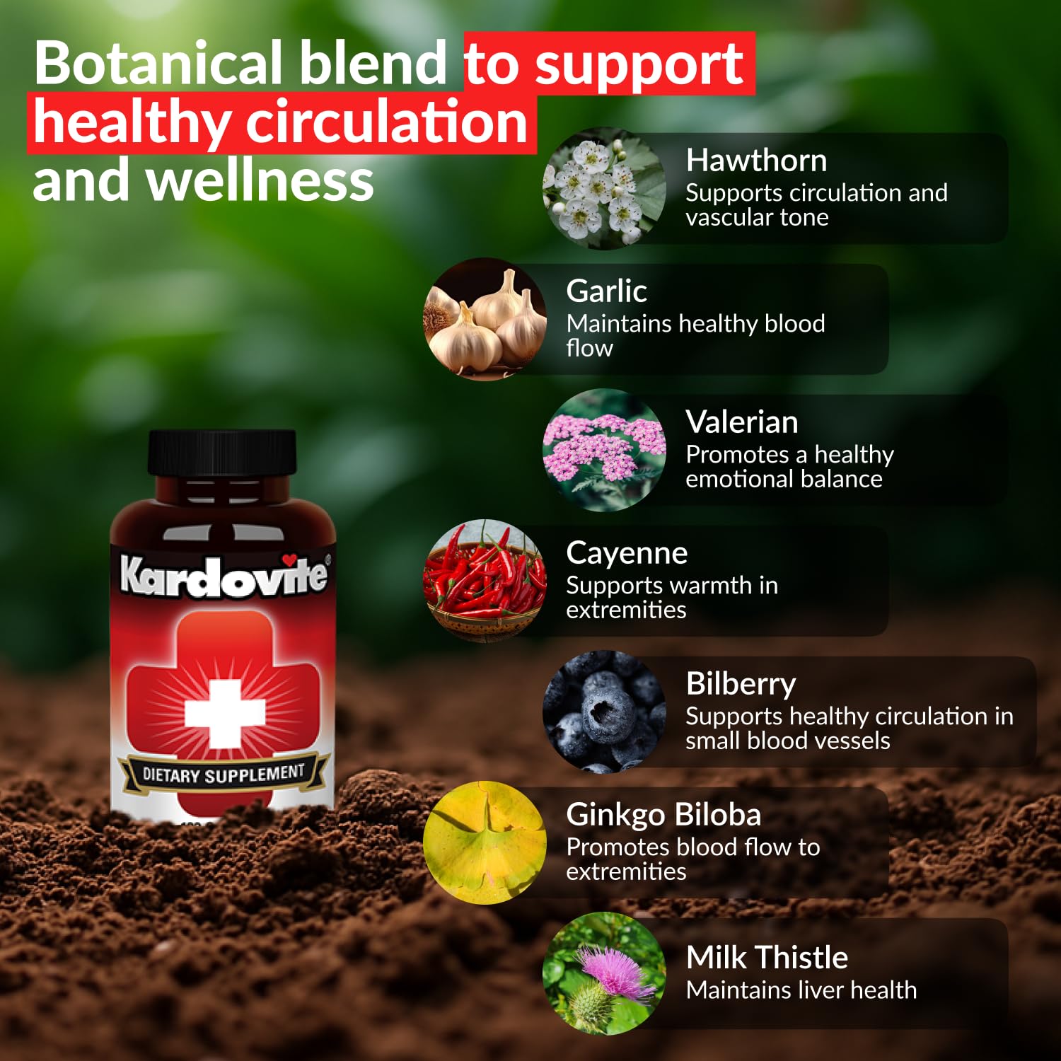 Kardovite Herbal Circulation Support Capsules 180s | Supports Circulatory Wellness with Hawthorn, Garlic, Ginkgo, Cayenne, Milk Thistle, Bilberry & Valerian | Supports Vitality & Daily Wellness KardoviteAu supplements