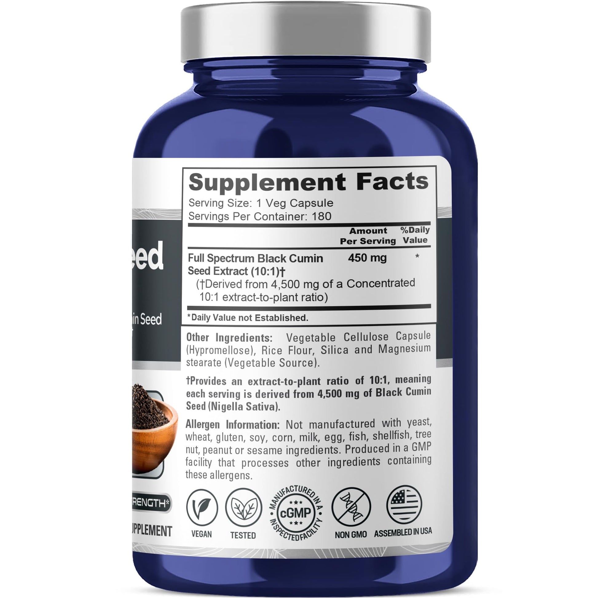 NusaPure Full Spectrum Black Cumin Seed 10:1 Extract, 450 mg Equivalent to 4,500mg 180 Veggie Powder Caps Non-GMO, Vegan Non-Oily NusaPureAu supplements