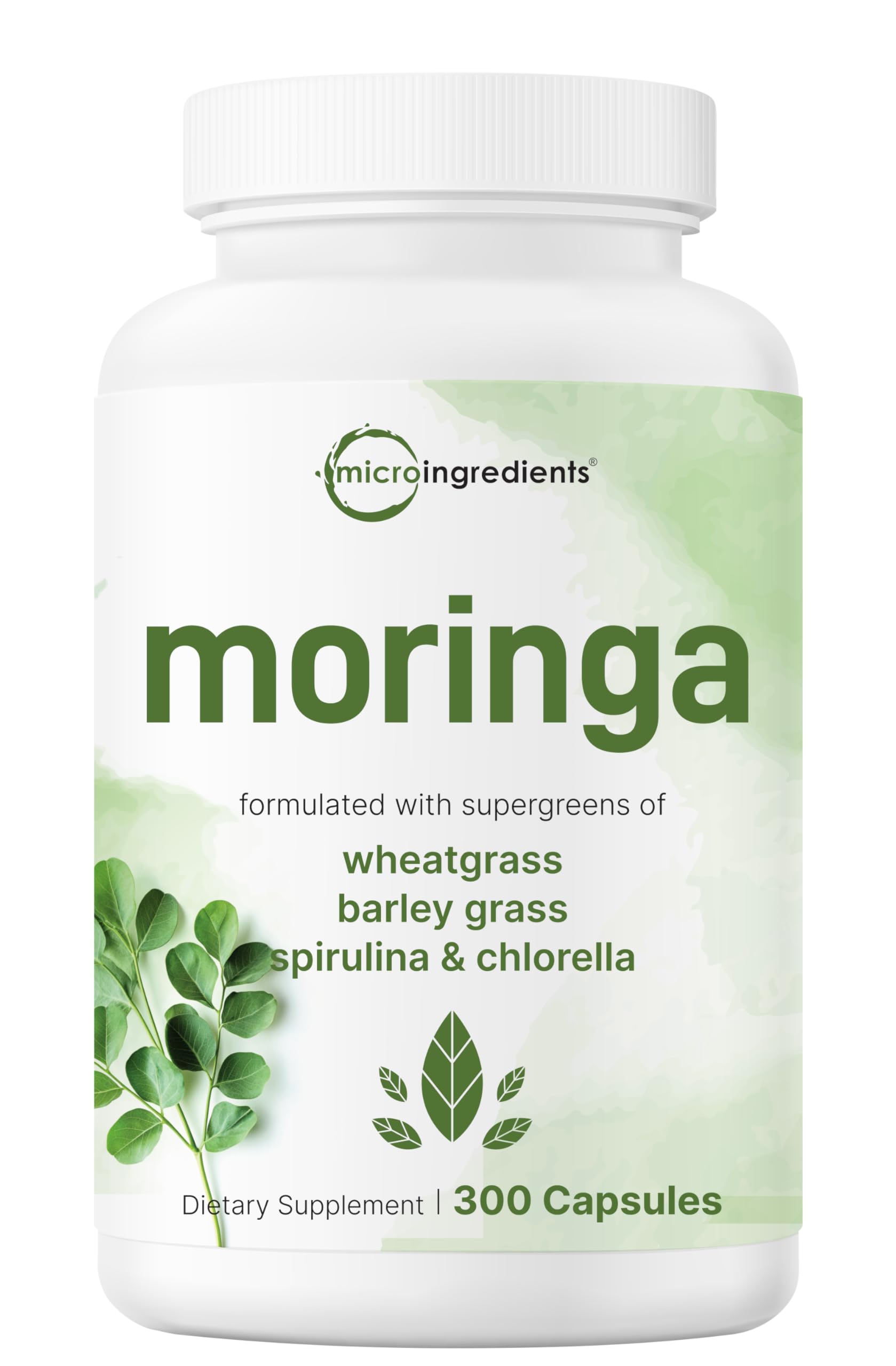 Micro Ingredients Moringa Oleifera | 300 Capsules with Supergreens Blend of Wheatgrass, Barley Grass, Spirulina, & Chlorella | Antioxidant Supplement, Energy, & Immune Support | Non-GMO Micro IngredientsAu supplements