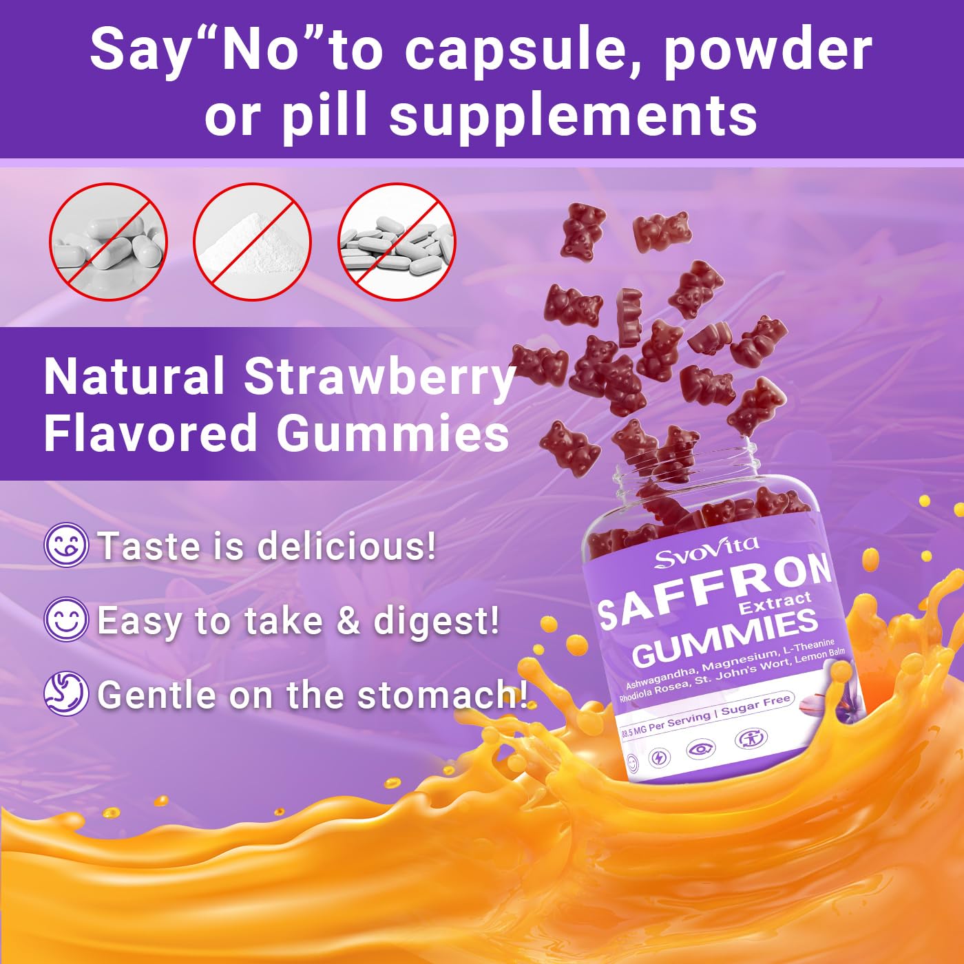 Svovita Saffron Supplements Gummies with Saffron Extract, Sugar Free 60 Count SvovitaAu supplements