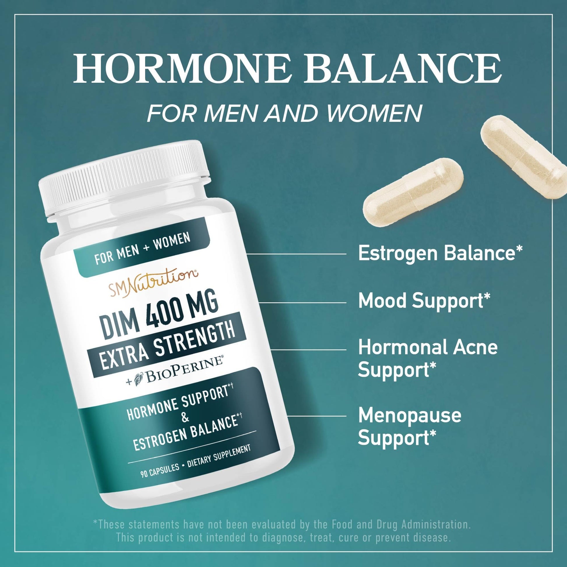 DIM Supplement 400MG Extra Strength | Hormone Balance for Men and Women | Menopause, Acne, Hot Flashes Relief, Prostate Support & Antioxidant Support | Soy-Free, Gluten-Free | SMNutrition | 90 Ct. SMNutritionAu supplements