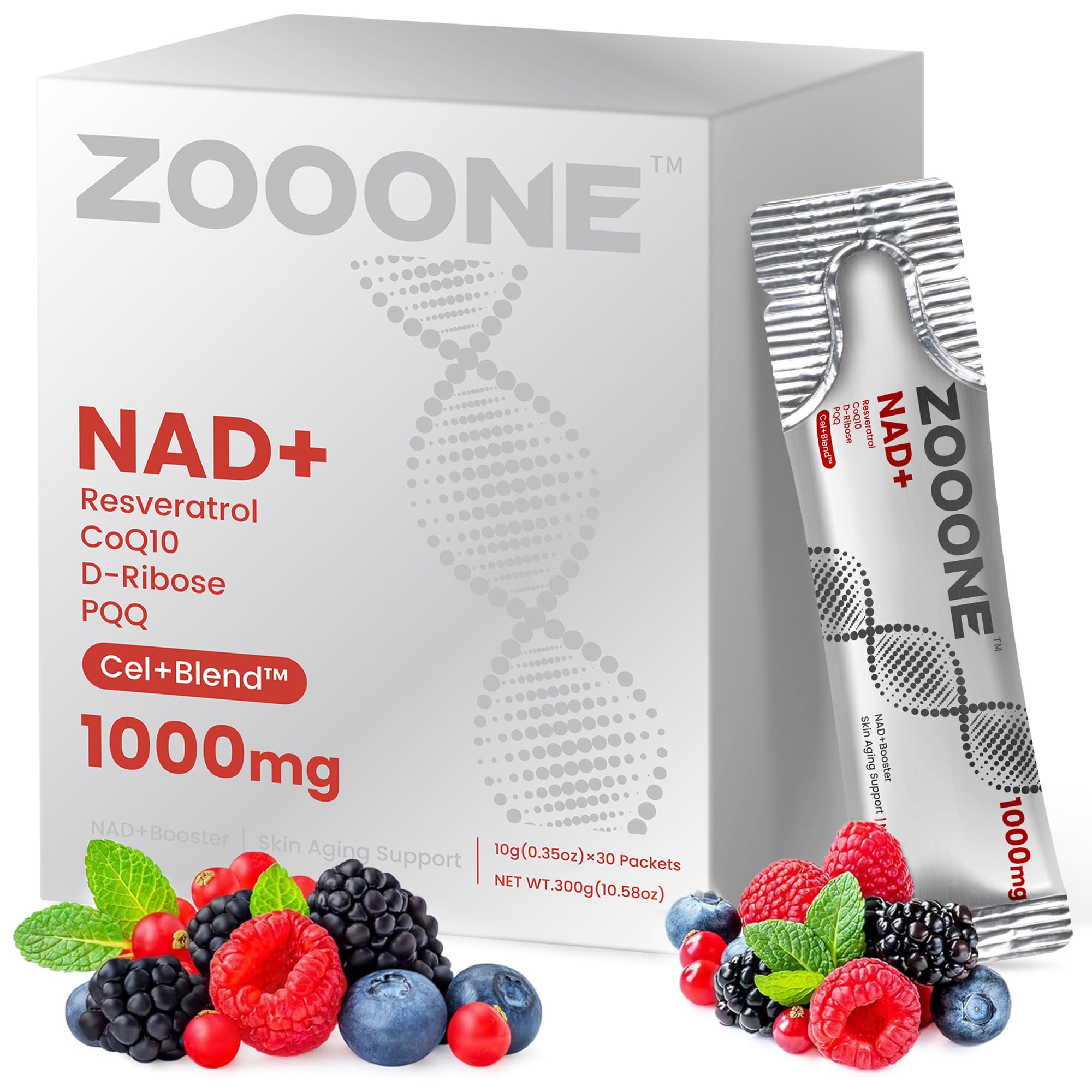 zooone NAD+ Supplement with Resveratrol, Liquid Designed to Help Support Absorption, 1000mg NMNH Supplement Alternative for Anti-Aging, Boost Energy, Support Cellular, 30 Pockets zoooneAu supplements