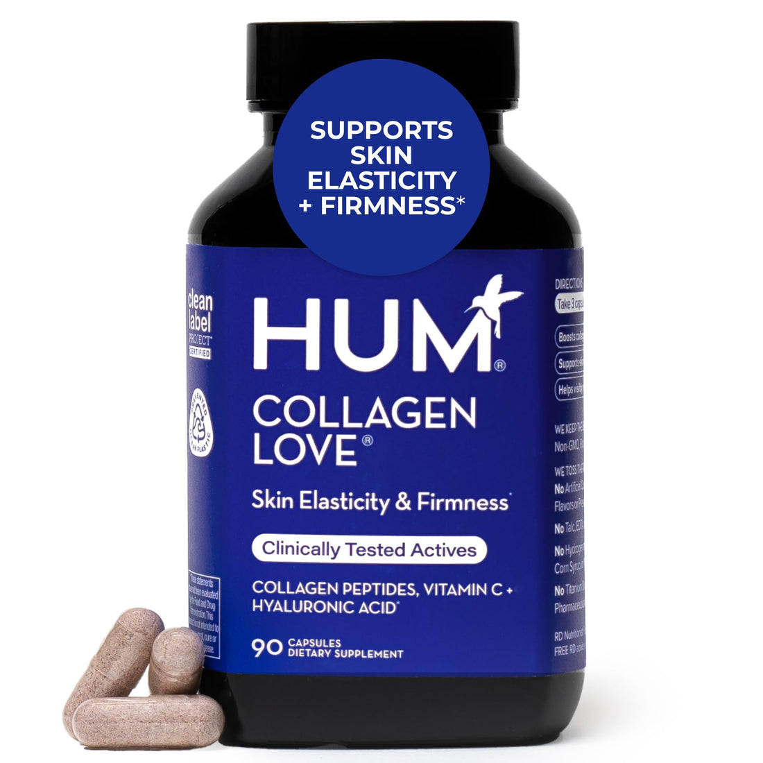 HUM Collagen Love Skin Supplement, Collagen Peptides Capsules with Hyaluronic Acid & Vitamin C, Supports Firm Skin & Helps Minimize Signs of Aging, Supplements HUMUS supplements