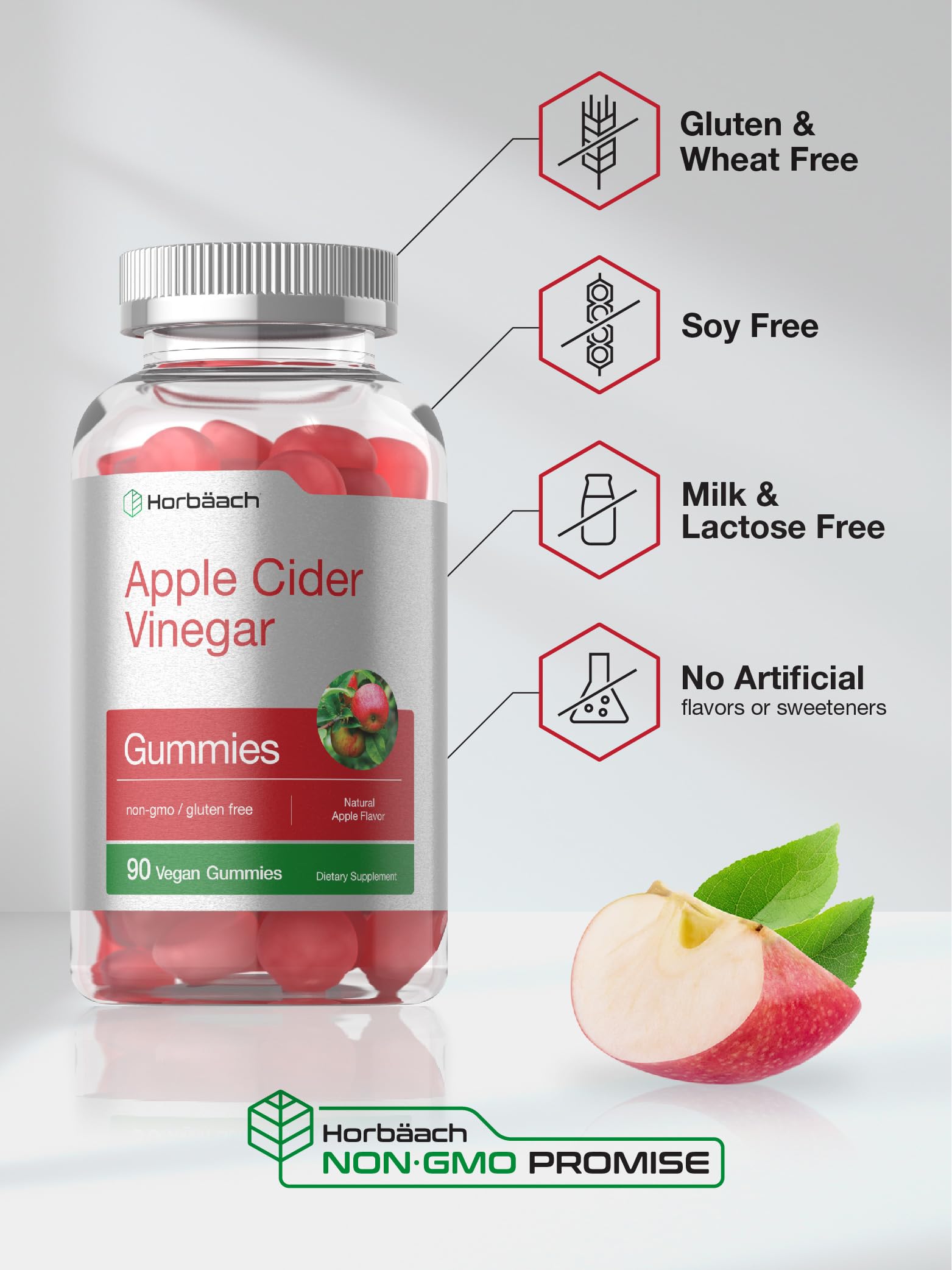 Vegan Apple Cider Vinegar Gummies | 90 Count | ACV Supplement | Natural Apple Flavor HorbäachUS supplements
