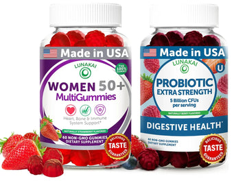 Lunakai USA Made Women 50+ Multivitamin & Probiotic Gummies Bundle – Immune & Digestive Support – 60 Non-GMO Gummies Each LunakaiAu supplements