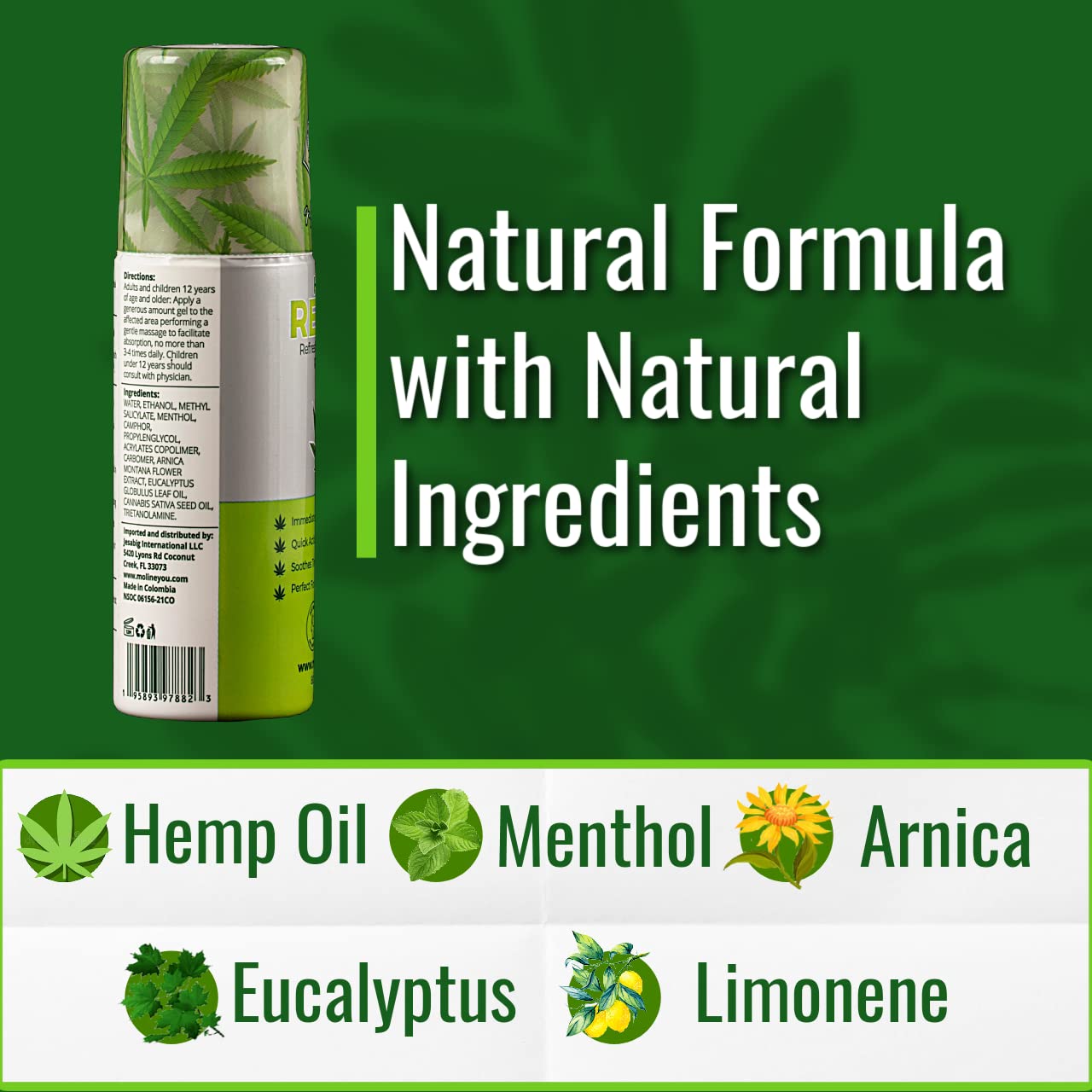 Moline You Natural Powerful Hemp Roll On, for Joint & Muscle Discomfort, Back, Neck, Knee, Shoulders HIPS. Formula with Hemp Oil Extract, Arnica, Menthol (Roll On 3 oz) Moline YouAu supplements