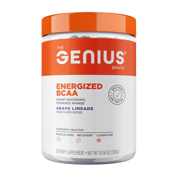 Genius BCAA Powder - 5g Vegan BCAAs L-Glutamine, Cognizin & Rhodiola Muscle Recovery Energy Support 100mg Caffeine Pre, Intra, Post-Workout Nootropic Supplement for Focus & Performance - Grape Limeade The Genius BrandUS supplements
