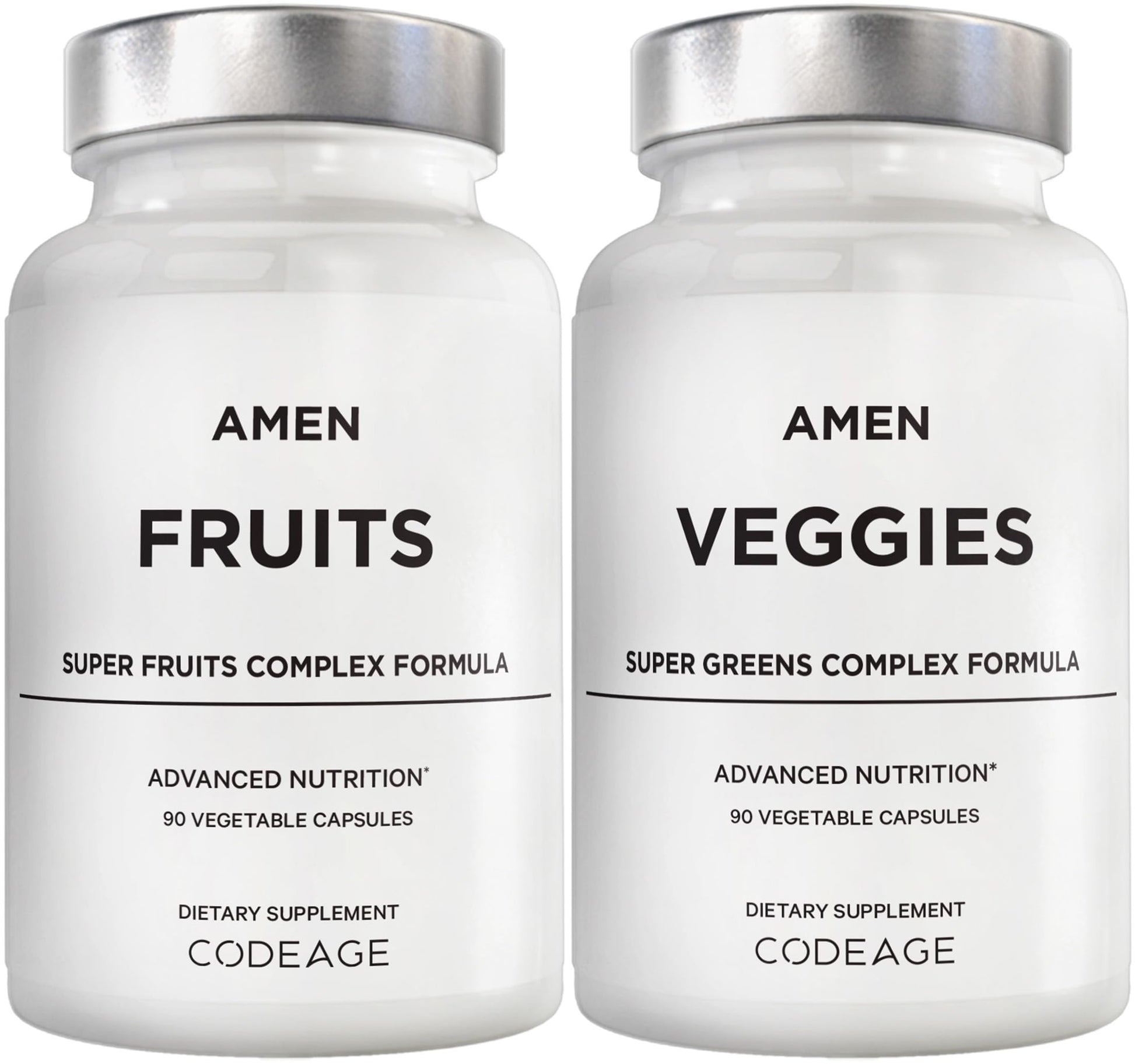 Amen Fruits + Veggies Vitamins Bundle, Raw Whole Food Multivitamin Capsules, Greens Vegetables, Red Fruits & Berries Vegan Blend, Fibers + Phytonutrients Superfood Minerals Supplement, Non-GMO, 180 ct AmenAu supplements