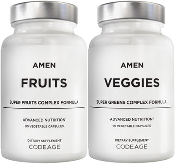 Amen Fruits + Veggies Vitamins Bundle, Raw Whole Food Multivitamin Capsules, Greens Vegetables, Red Fruits & Berries Vegan Blend, Fibers + Phytonutrients Superfood Minerals Supplement, Non-GMO, 180 ct AmenAu supplements