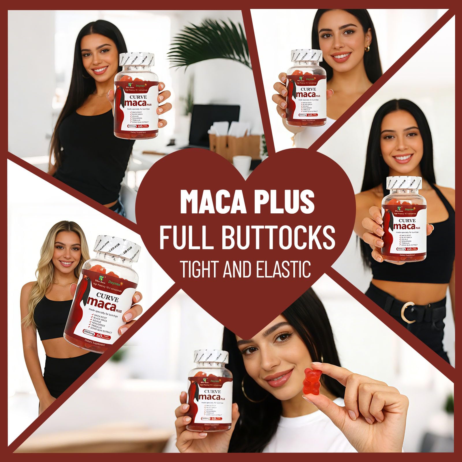 Wins Town Maca Plus Gummies 3000mg, Glute Boost Vitamins for Women, Supports Curves, Energy & Skin Health, Strawberry Flavor, Vegan, 60 Count Wins TownAu supplements