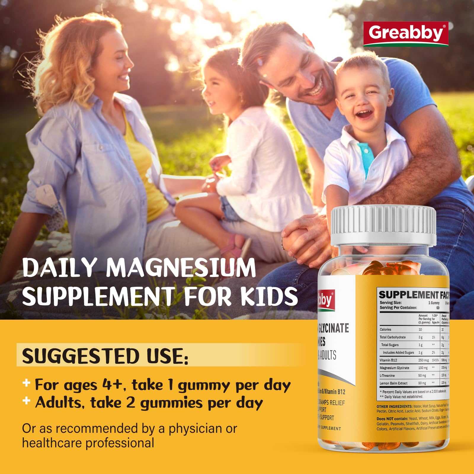 Magnesium Glycinate Gummies for Kids & Adults - Magnesium Glycinate 300mg Chewable Supplement - Promotes Sleep, Muscle, Relaxation (60Count)