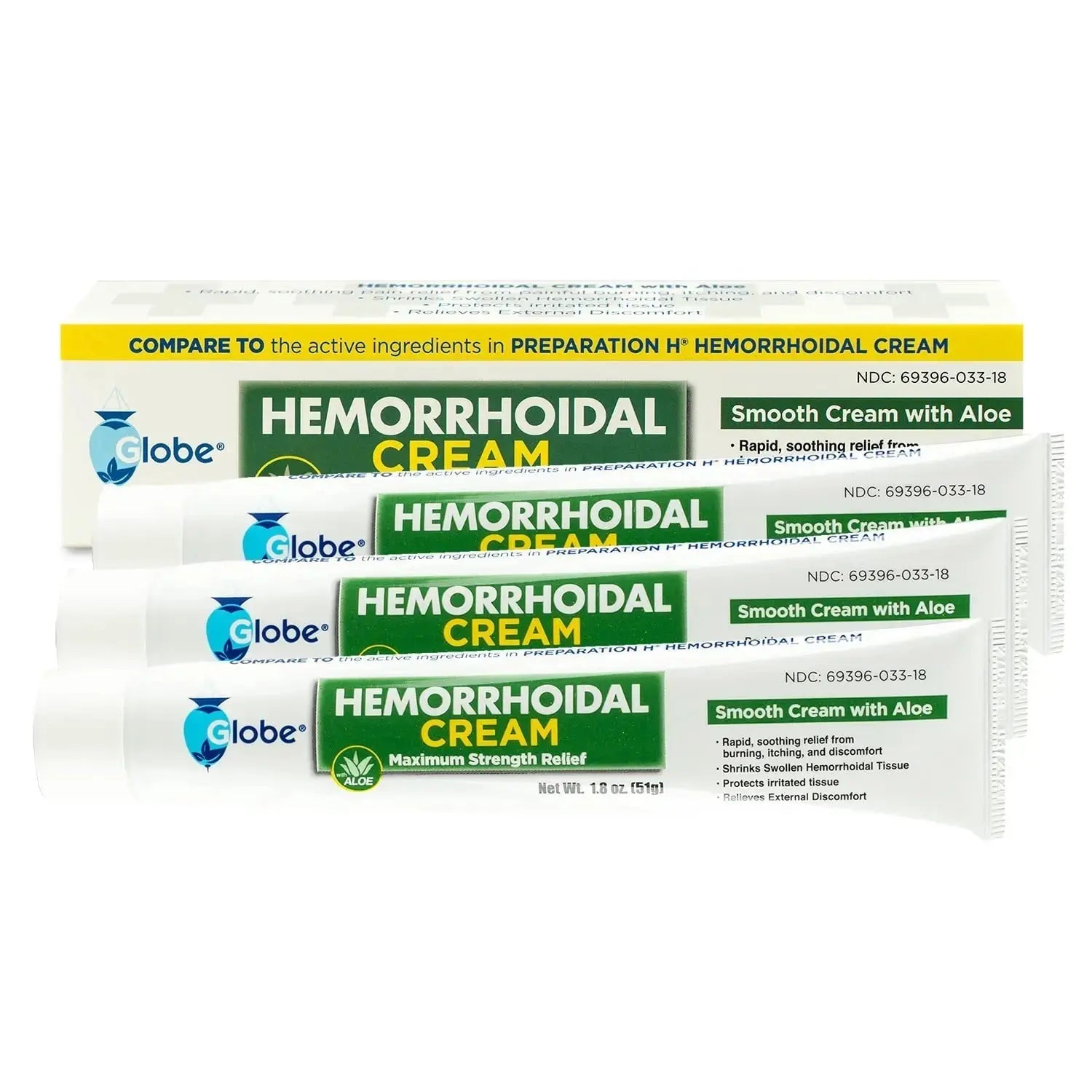 Globe (3 Pack) Hemorrhoid Cream, Relief with Aloe, (1.8 Ounce Tube) Relief from Hemorrhoids, Piles, Itching, Burning, Discomfort, & More GlobeAu supplements