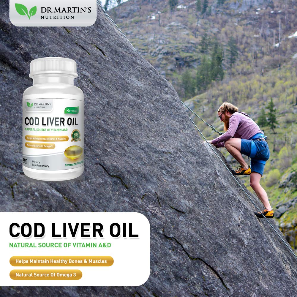 COD Liver Oil | 300 Softgels | Natural Source of Omega 3 Fatty Acids | Triple Strength | Best Immune Health, Healthy Bones & Muscle Dietary Supplement | DR. MARTIN'S NUTRITIONAu supplements