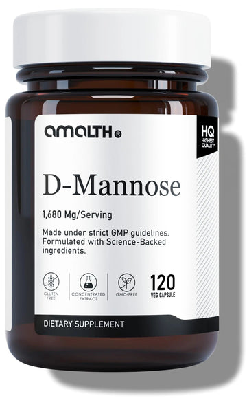 AMALTH D-Mannose Capsules 1680 mg per Serving, 120 Vegan Capsules, Pure Single Ingredient Mannose Supplement, Urinary Tract Support, UTI Wellness Support, Non GMO, Gluten Free AMALTHAu supplements