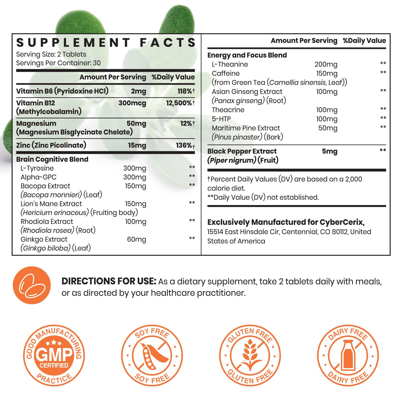 17-in-1 Brain Supplements for Memory and Focus - Formula for Concentration, Clarity, Energy & Focus - Natural Caffeine Blend with Vitamins, Amino Acids & Herbal Extracts - 120 Tablets