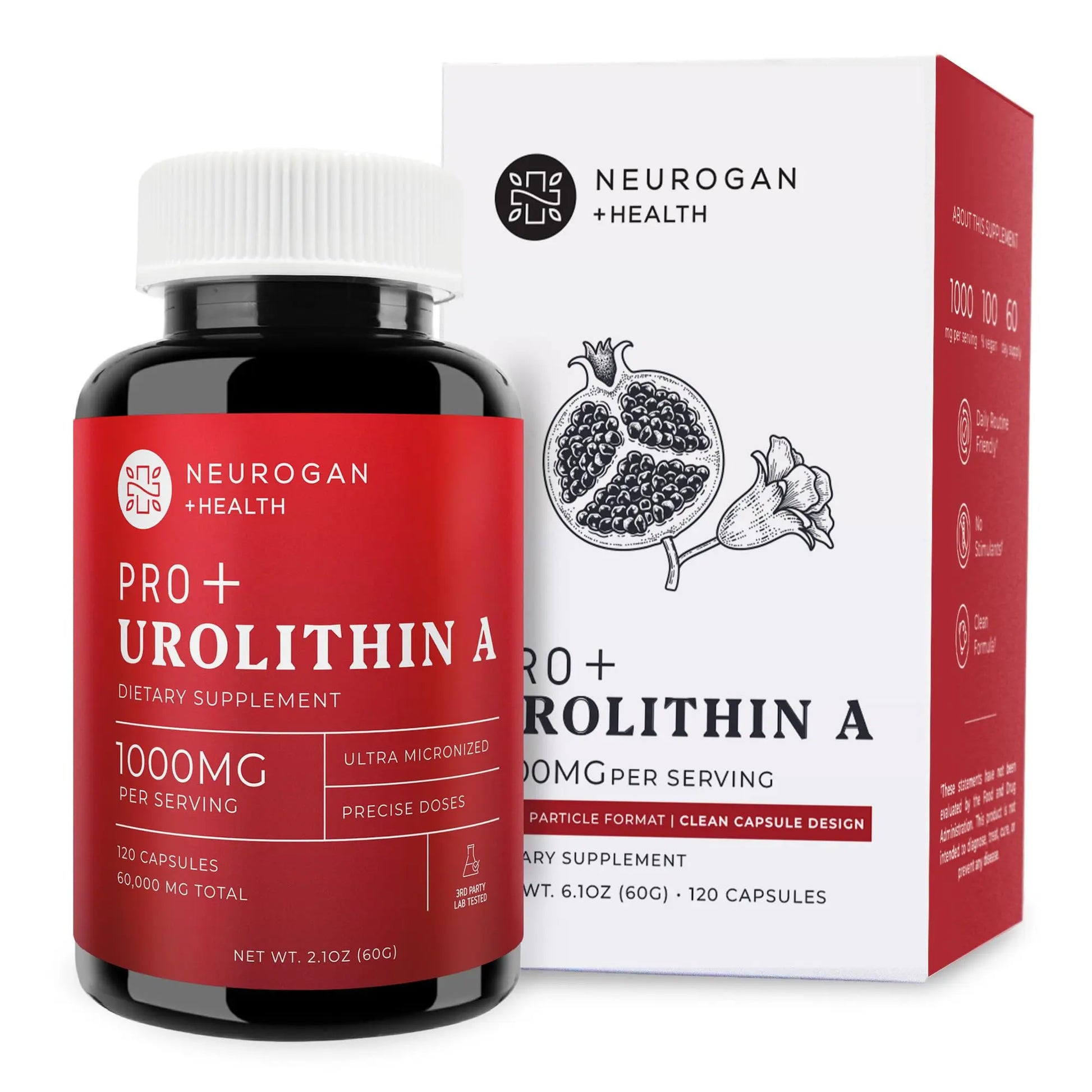 Neurogan Urolithin A PRO Capsules - 1000mg, 120 Ct - Advanced Cellular Health, Post Biotic Supplements - Ultra Micronized Urolithin A Supplement, Sourced from Pomegranate Extract NeuroganAu supplements