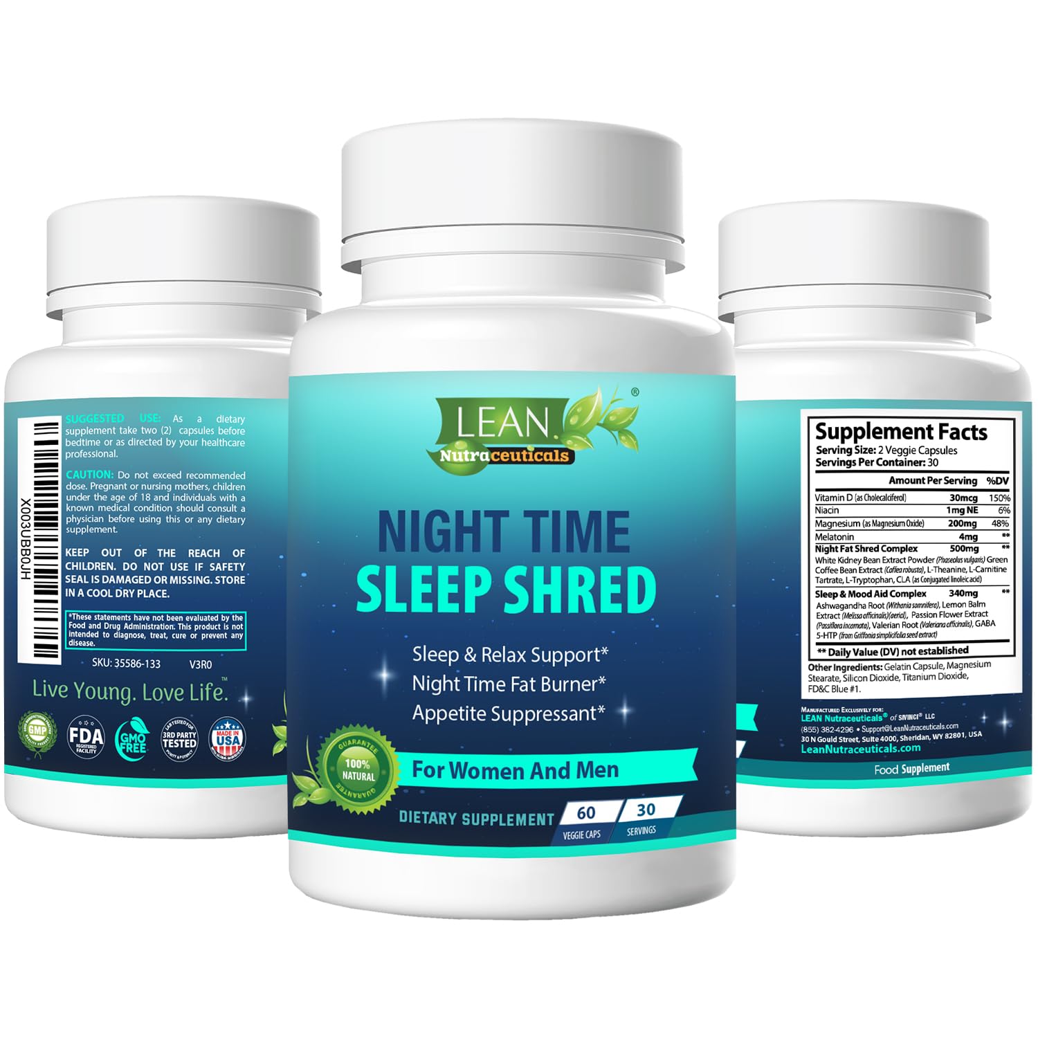 Night Time Sleep Shred Fast Fat Burner, Weight Loss Aid Pill, Appetite Suppressant Carb LEAN NutraceuticalsUS supplements