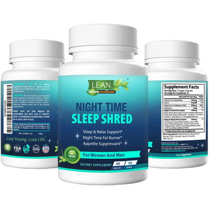 Night Time Sleep Shred Fast Fat Burner, Weight Loss Aid Pill, Appetite Suppressant Carb LEAN NutraceuticalsUS supplements