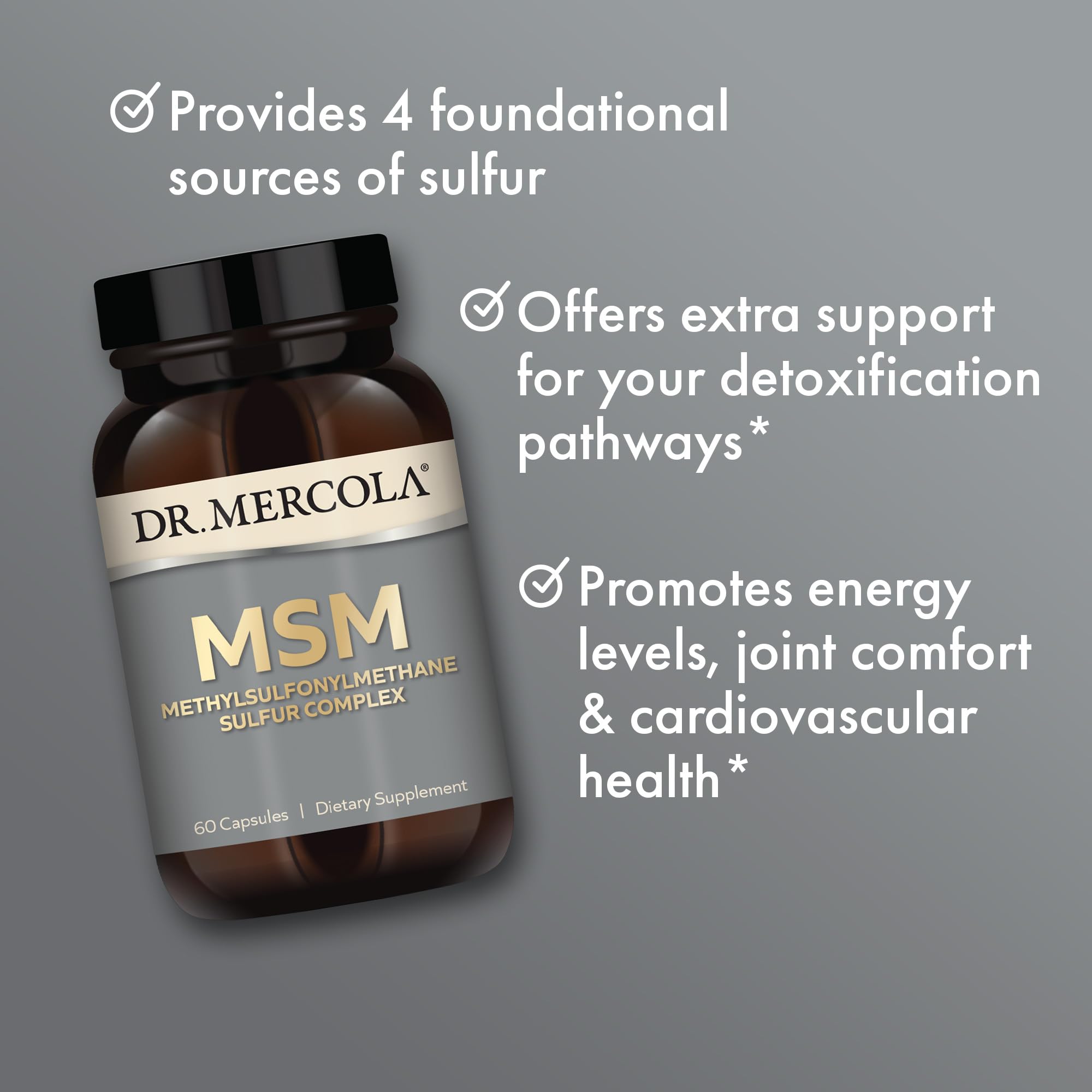 Dr. Mercola MSM Sulfur Complex - Joint Support & Cellular Health - OptiMSM - R-Alpha Lipoic Acid - TMG - Organic Sulfur Blend - 60 Capsules (30 Servings) Dr. MercolaAu supplements